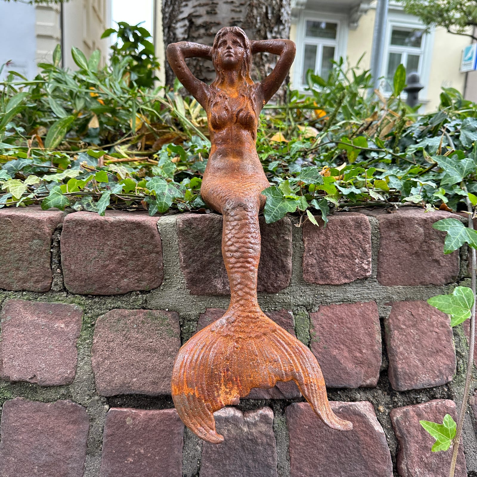 Eisenfigur Nixe Meerjungfrau Skulptur Garten Akt Erotik 46cm Rost Antik-Stil