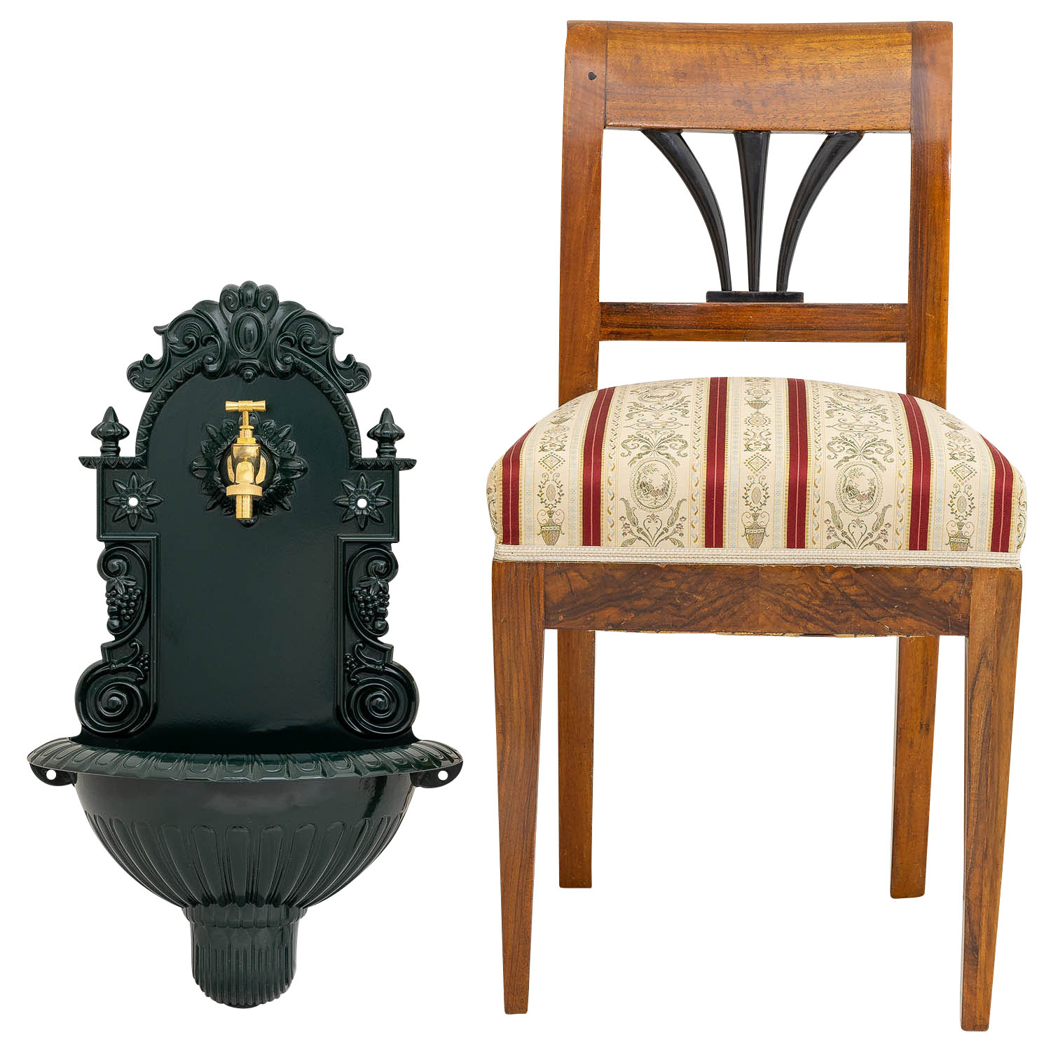 Waschbecken Wein Wandbrunnen Garten Aluminium Becken Brunnen Antik-Stil grün