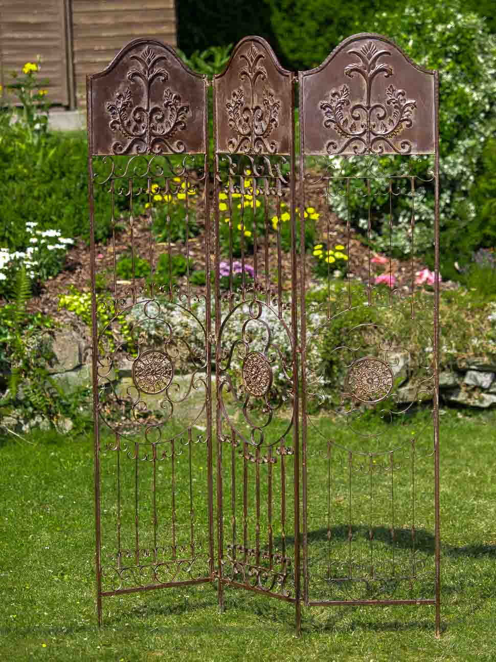 Paravent Pergola Spalier Rankhilfe Zaun 19kg Metall antik Stil Raumteiler braun