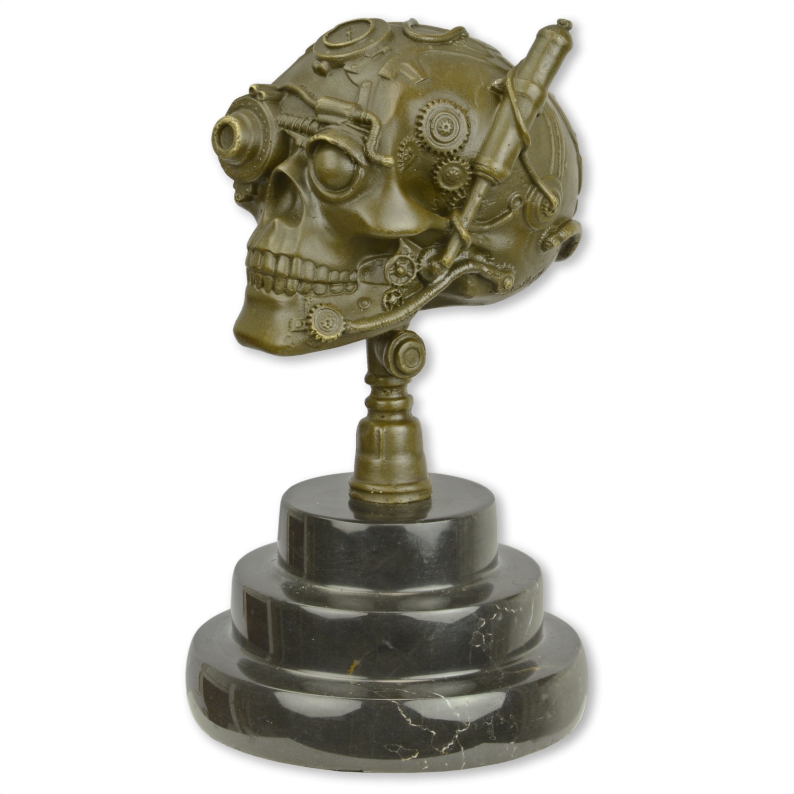 BX-15 Bronzefigur Schädel Steampunk Totenkopf Bronze Skulptur Statue Antik-Stil 19cm