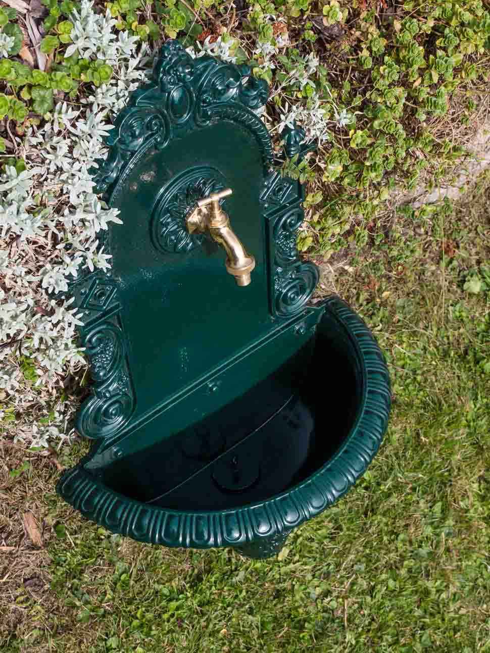 Waschbecken Wandbrunnen Wein Garten Alu grün antik Stil Brunnen Waschplatz Bad