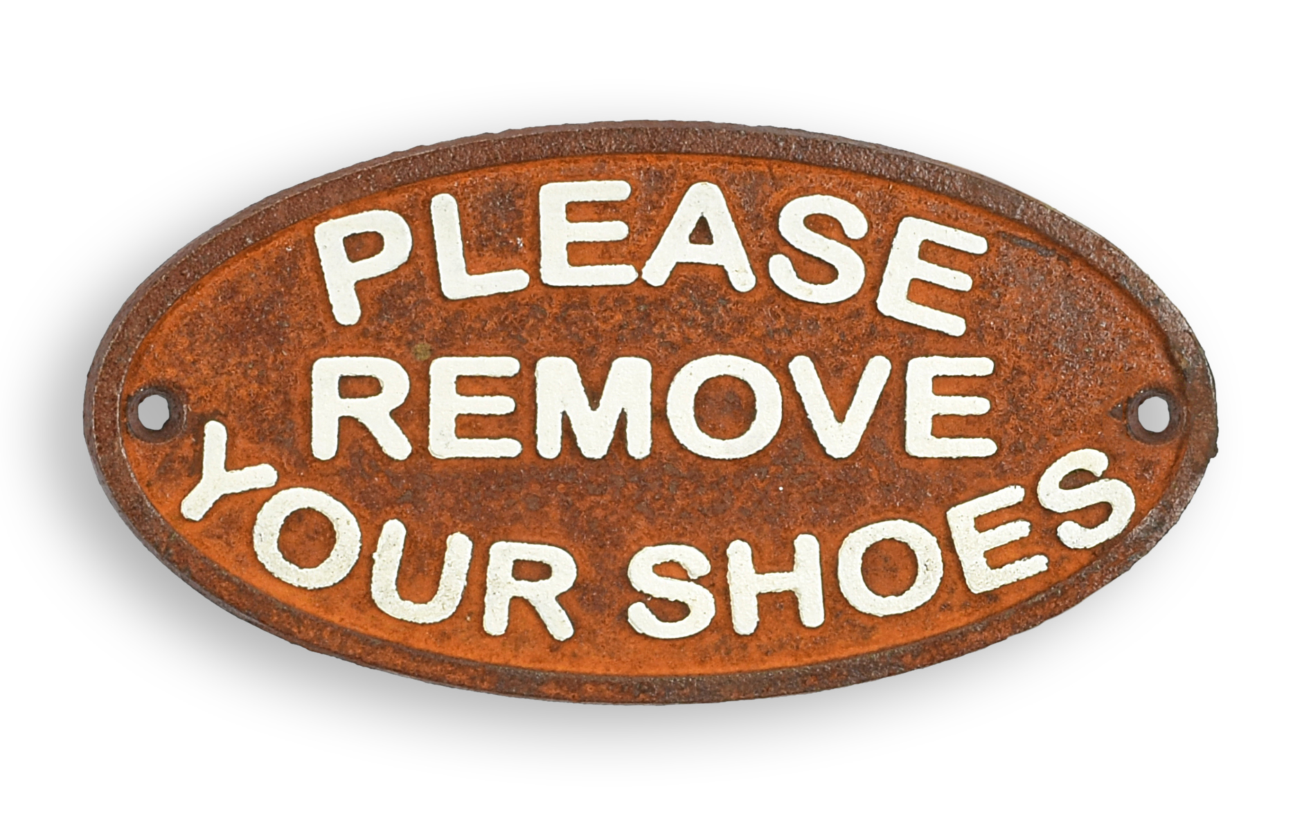 Una targa in ghisa con la scritta "Si prega di togliere le scarpe" replica design retrò decorazione
