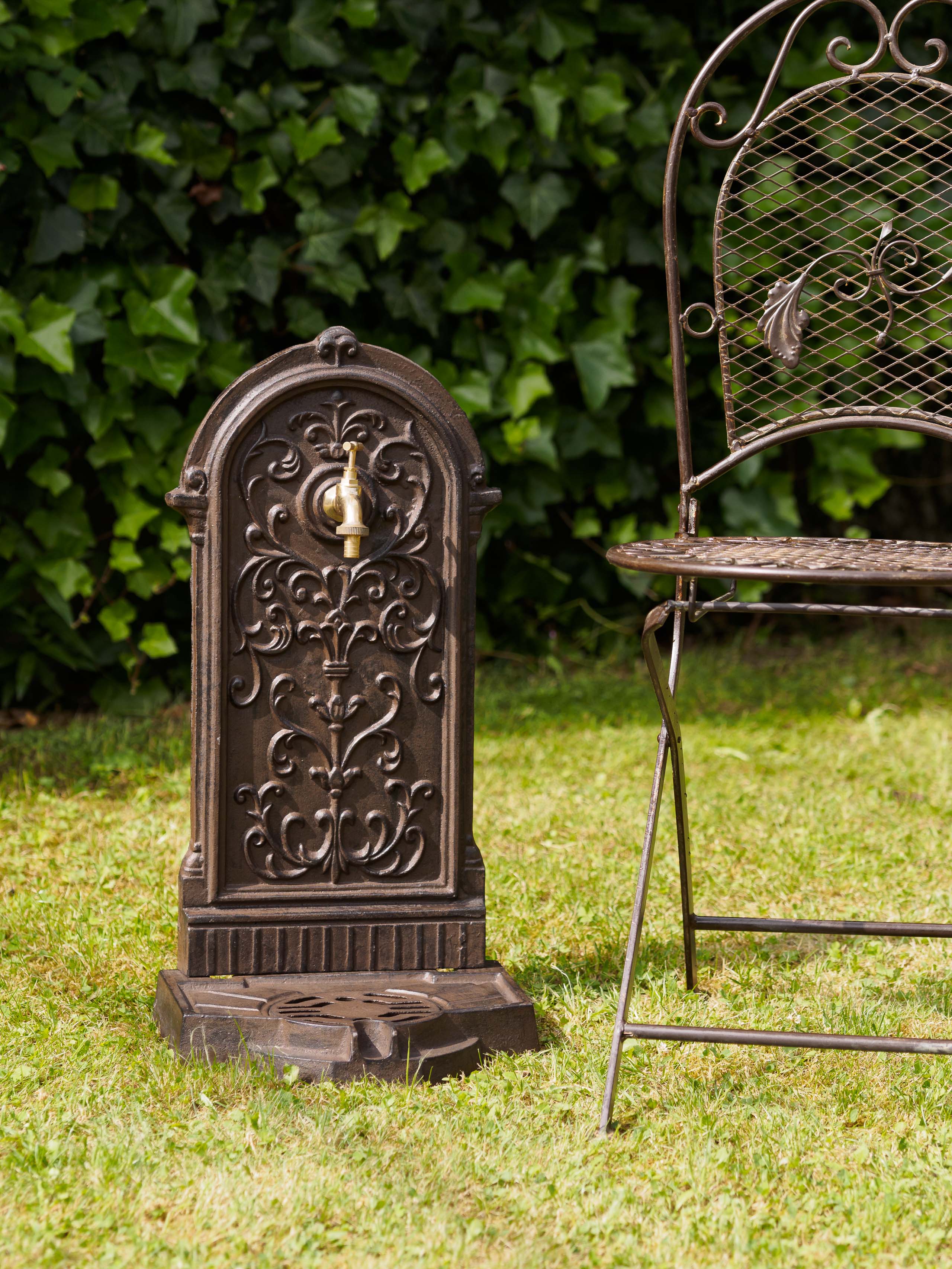 STANDBRUNNEN 64CM 11KG WASCHBECKEN BRUNNEN EISEN BRAUN WANDBRUNNEN ANTIK STIL