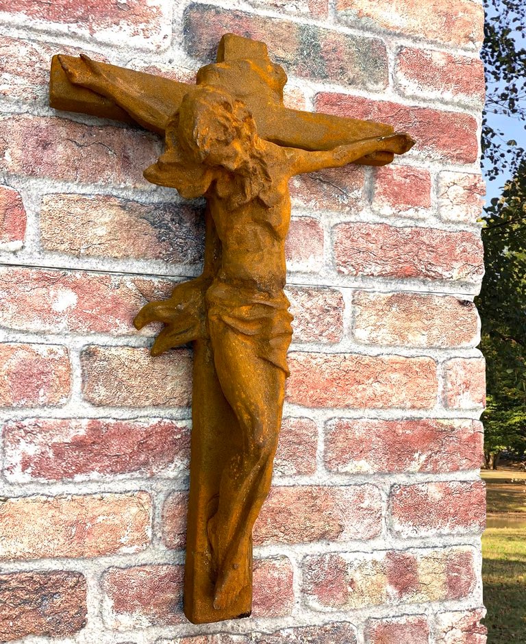 Grosses Kreuz Kruzifix Standkreuz Eisen Rost Garten Dekoration 58cm Antik-Stil