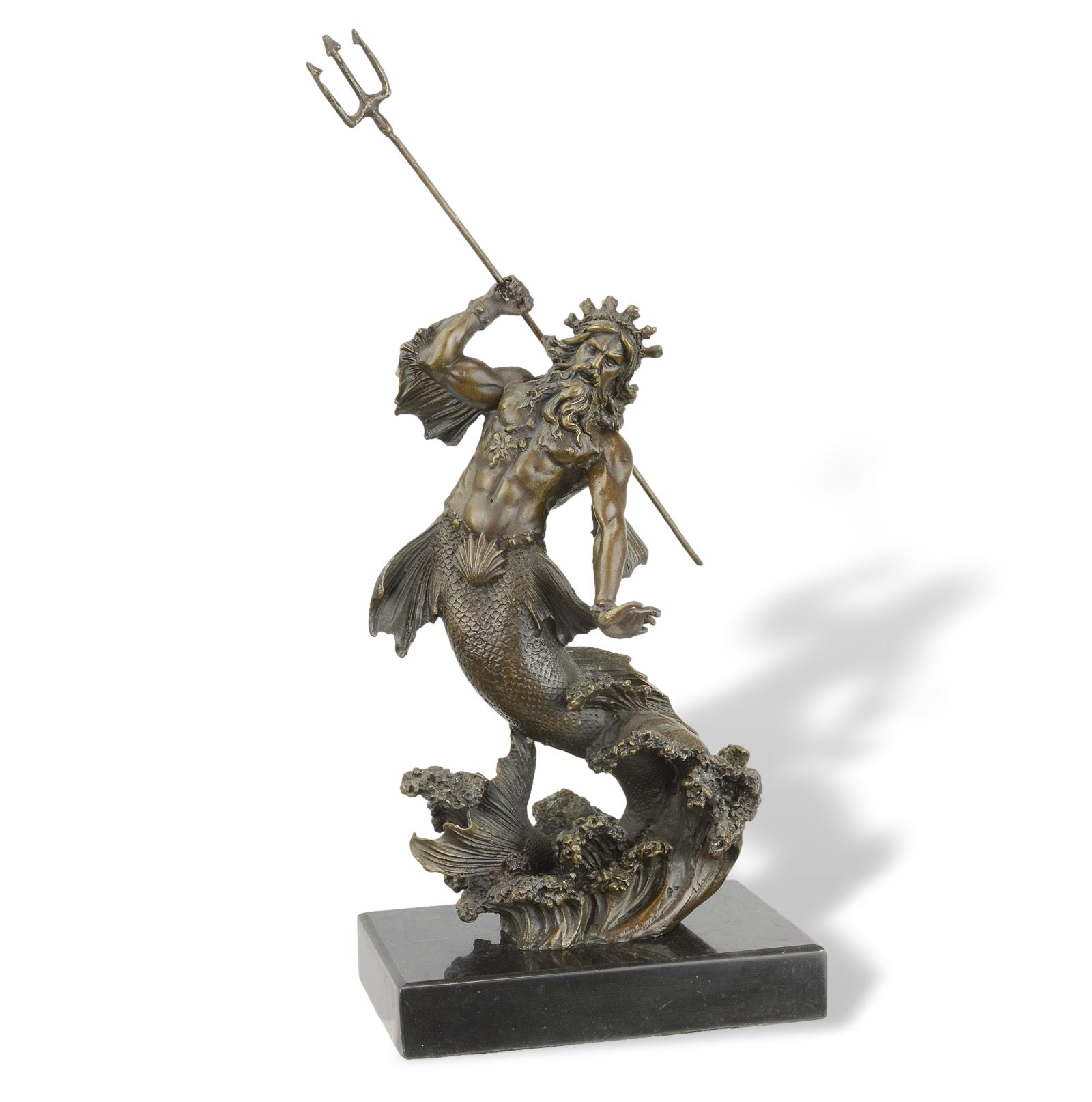 YY-112a Figura in bronzo poseidone dio del mare mitologia scultura stile antico 30cm