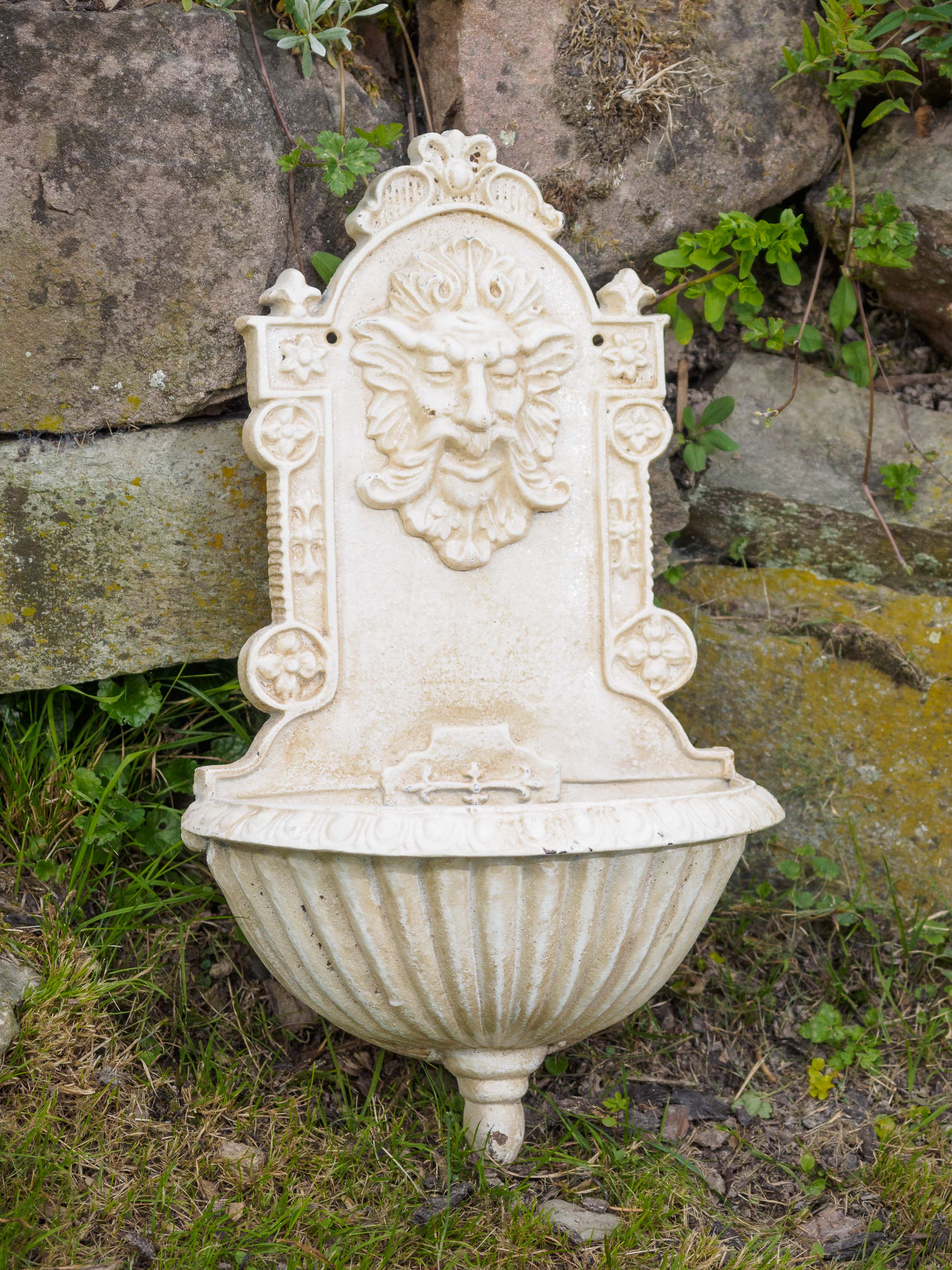 PFLANZSCHALE WASCHBECKEN WANDBRUNNEN FABELWESEN EISEN ANTIK STIL BRUNNEN WEISS