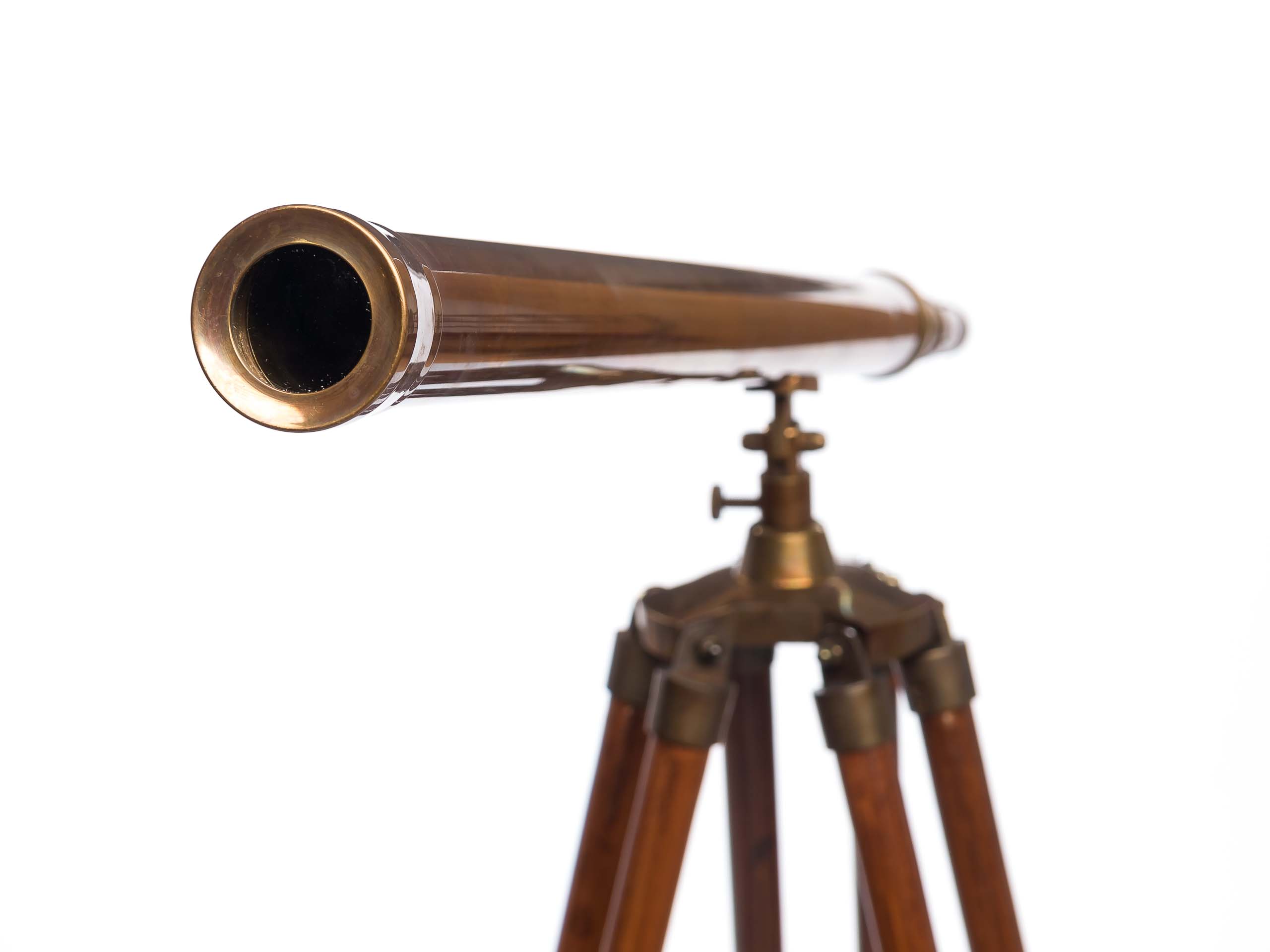 Großes Teleskop Fernrohr Fernglas Messing brüniert Holz Stativ 150cm Antikstil