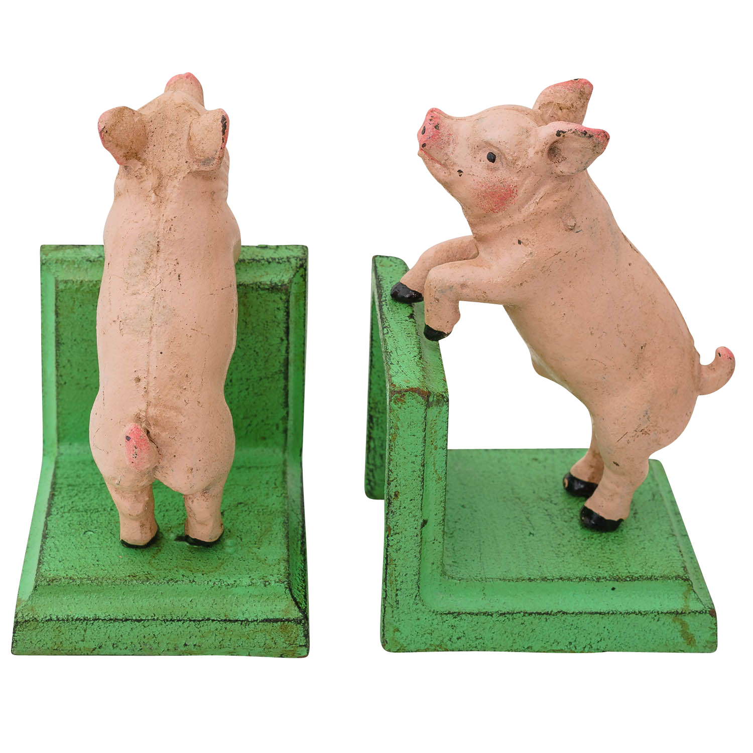 2 Buchstützen Buchständer Schwein Statue Figur Skulptur Eisen 14cm Antik-Stil