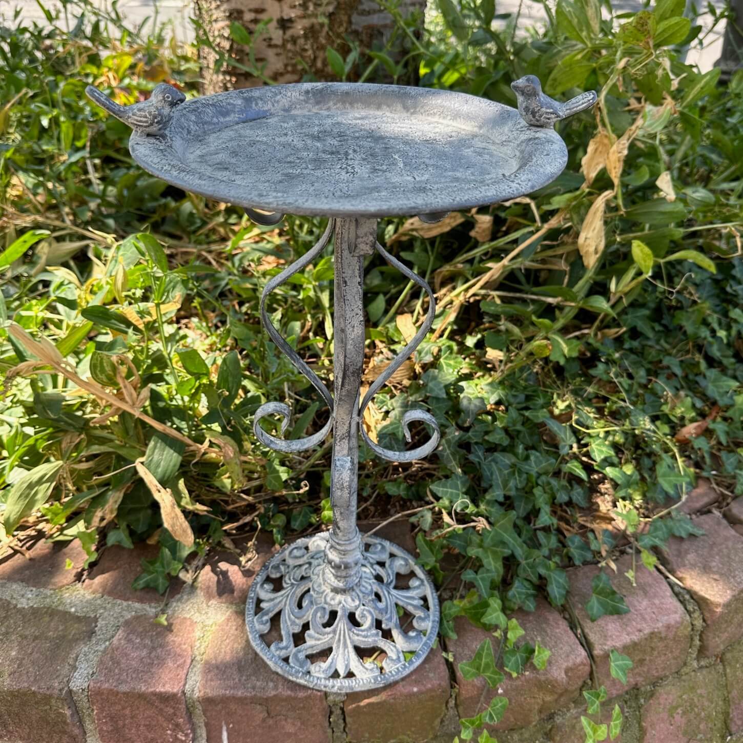 Vaschetta per gli uccelli bacino giardino metallo grigio stile antico 44cm
