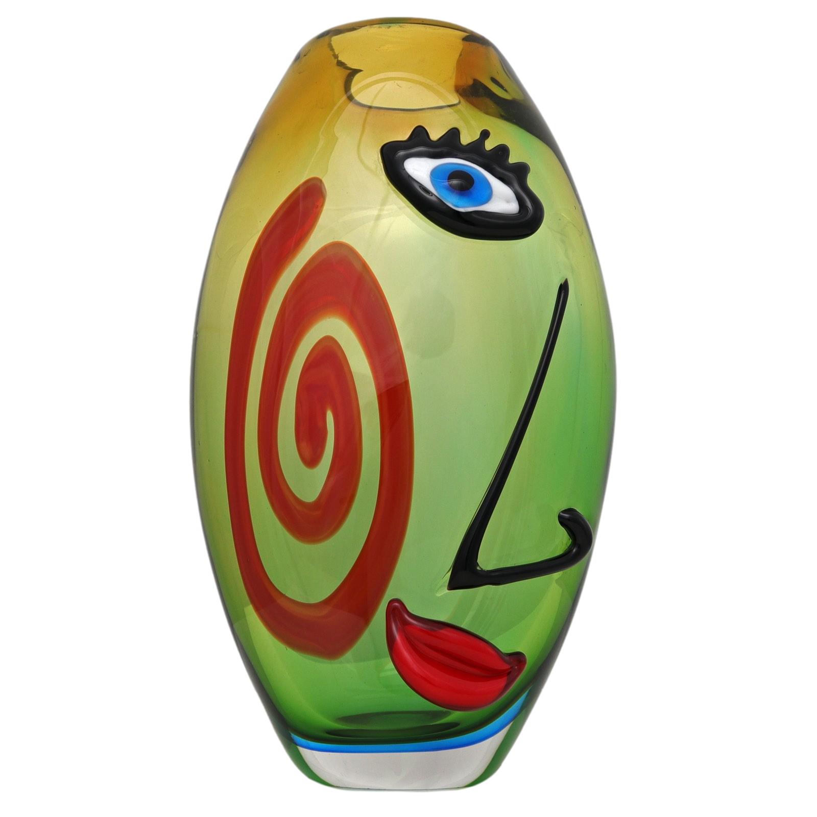 Glasvase Tischvase Gesicht Moderne Kunst im Murano-Antik-Stil Vase Glas Abstrakt