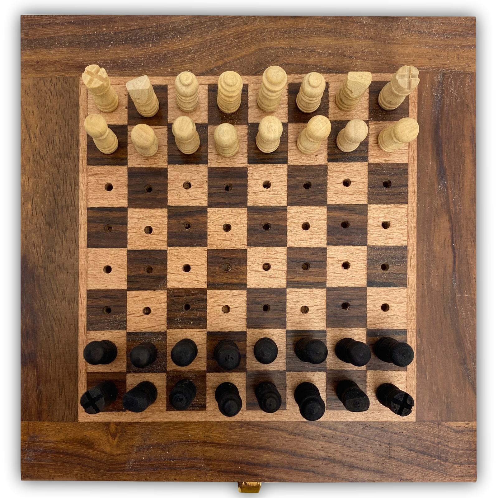 Schachspiel Reiseschach Mini-Schach Holz Schach Steckfiguren Chess Antik-Stil