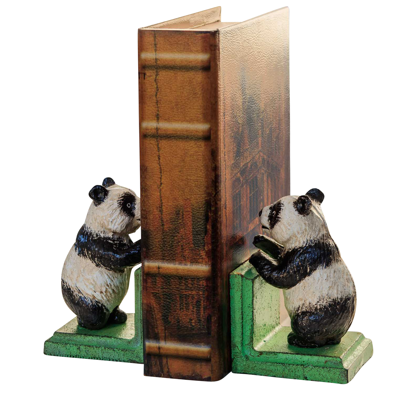 2 Buchstützen Buchständer Panda Pandabär Figur Skulptur Eisen Antik-Stil 14cm