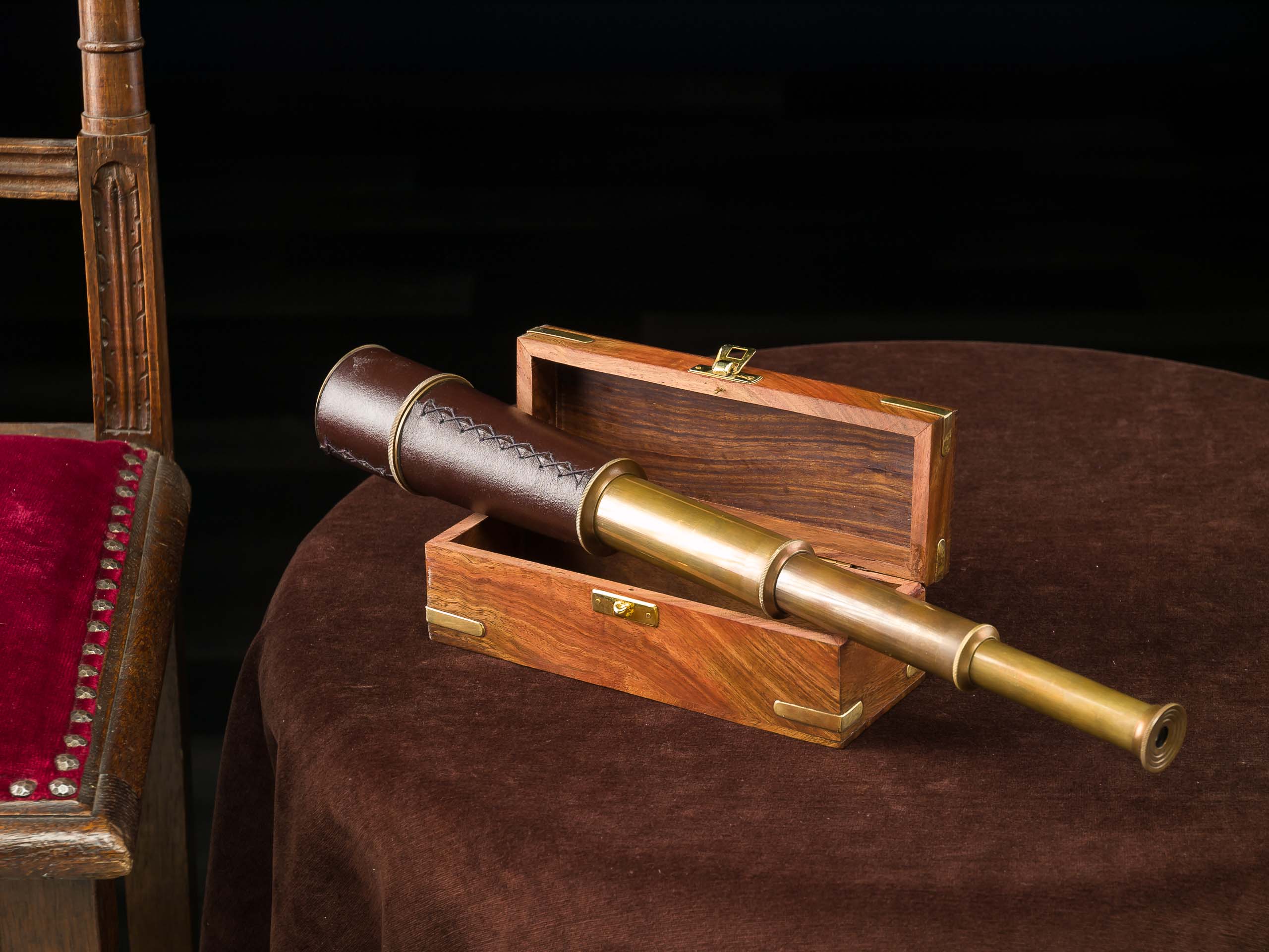 Fernrohr Messing 49cm mit Holzbox Maritim Teleskop Monokular Fernglas Antikstil