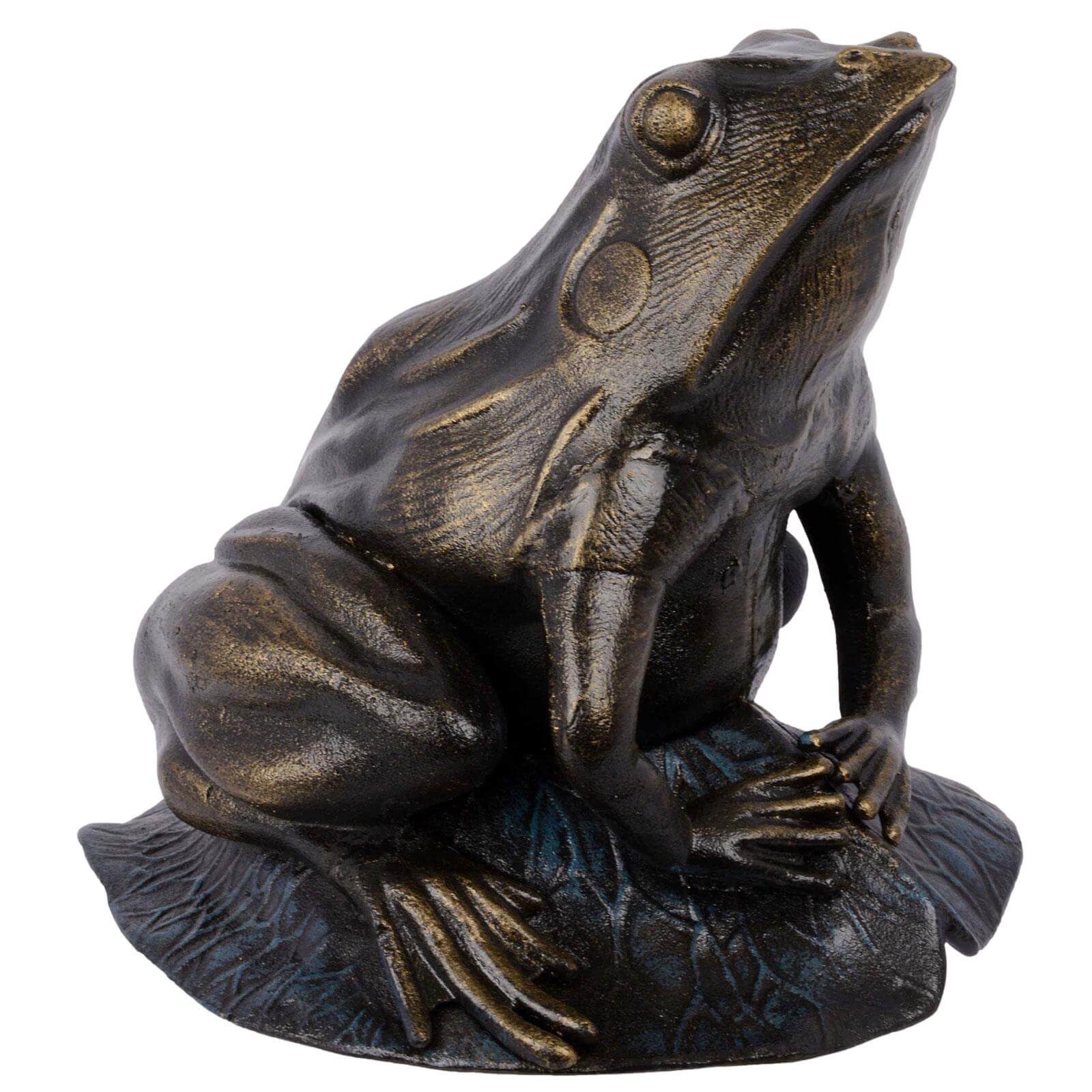 Scultura in ferro figura rana rospo decorazione giardino stile antico 26cm