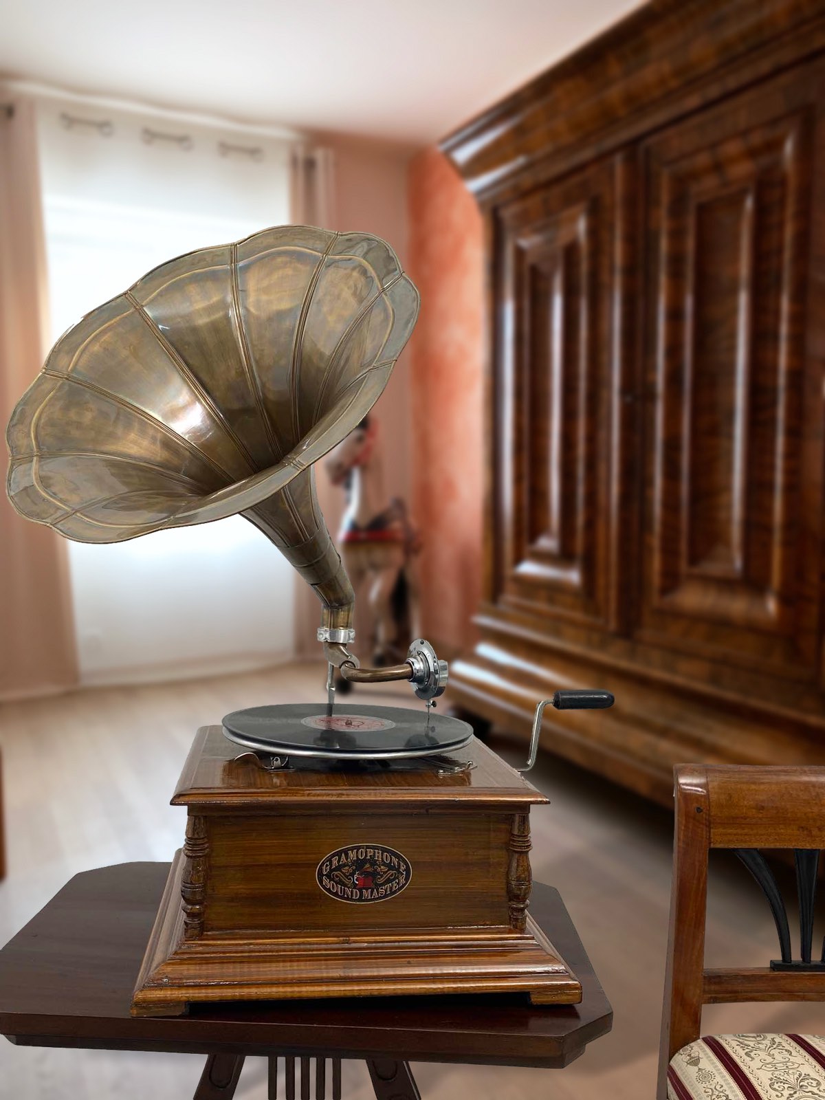 Grammophon Gramophone Dekoration Trichter Grammofon Messing Antik-Stil X03