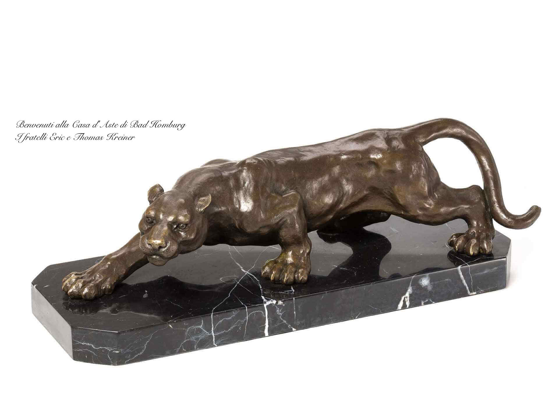 Bronze-Panther, Bronze-Skulptur, Steinbasis, Patina-Finish, Tier-Statue