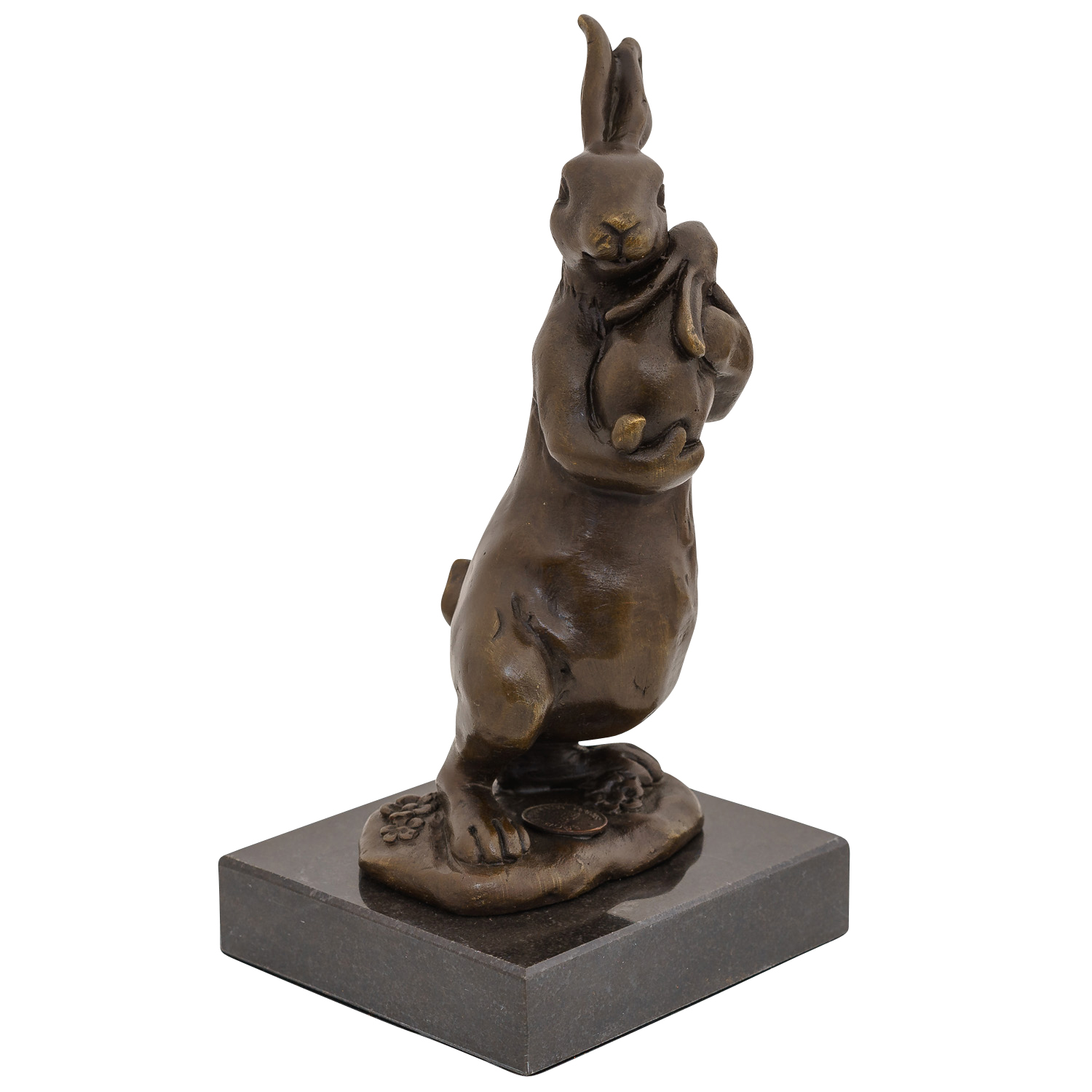 Bronzeskulptur Hase mit Baby im Antik-Stil Bronze Figur Statue 16cm