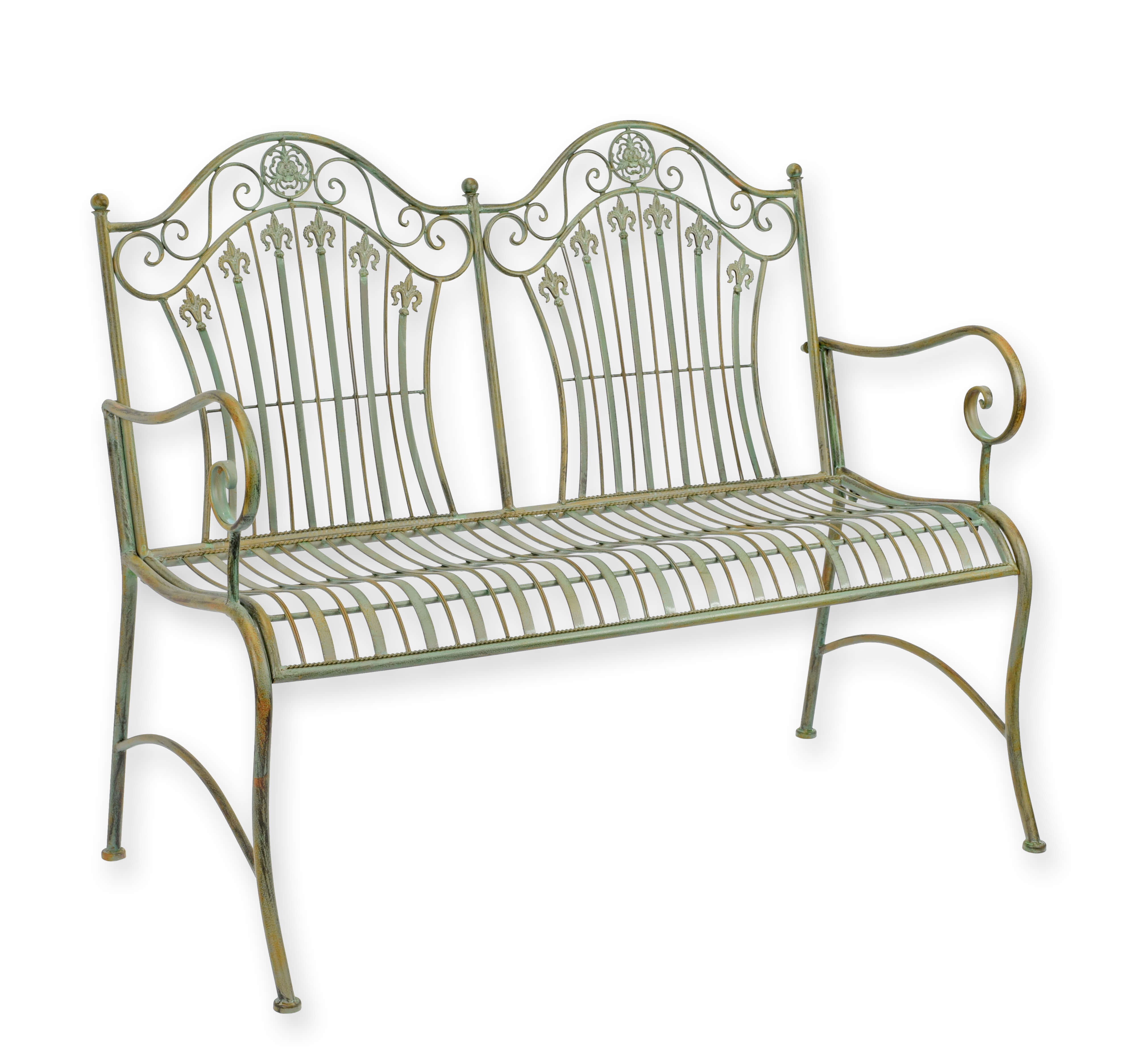 Gartenbank, Metallbank, Gartenmöbel, Antikstil, Grün patiniert