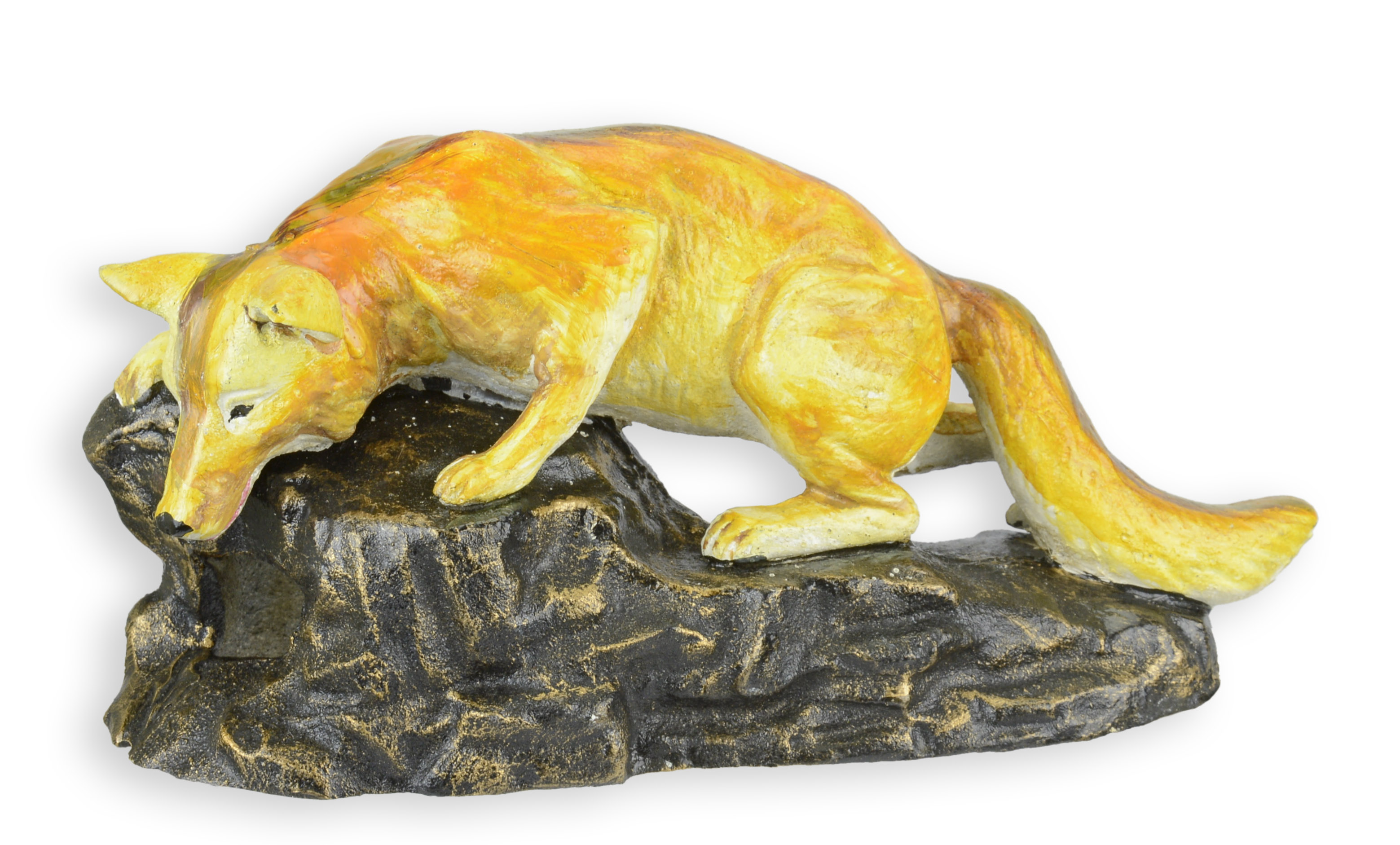 Una statuetta in ghisa raffigurante una volpe che striscia replica design retrò decorazione