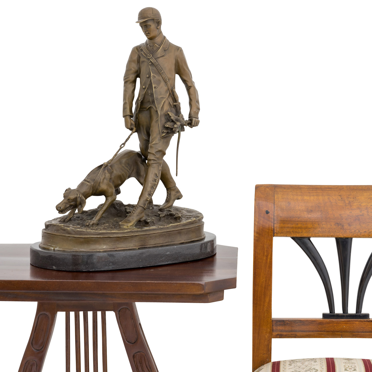 Bronzeskulptur Jäger nach Pierre Jules Mene Jagd Statue Figur 46cm Kopie Replik