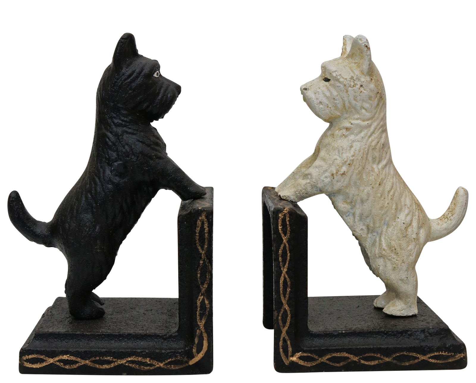 2 Buchstützen Buchständer Spitz Schnauzer Terrier Hund Figur Eisen Antik-Stil