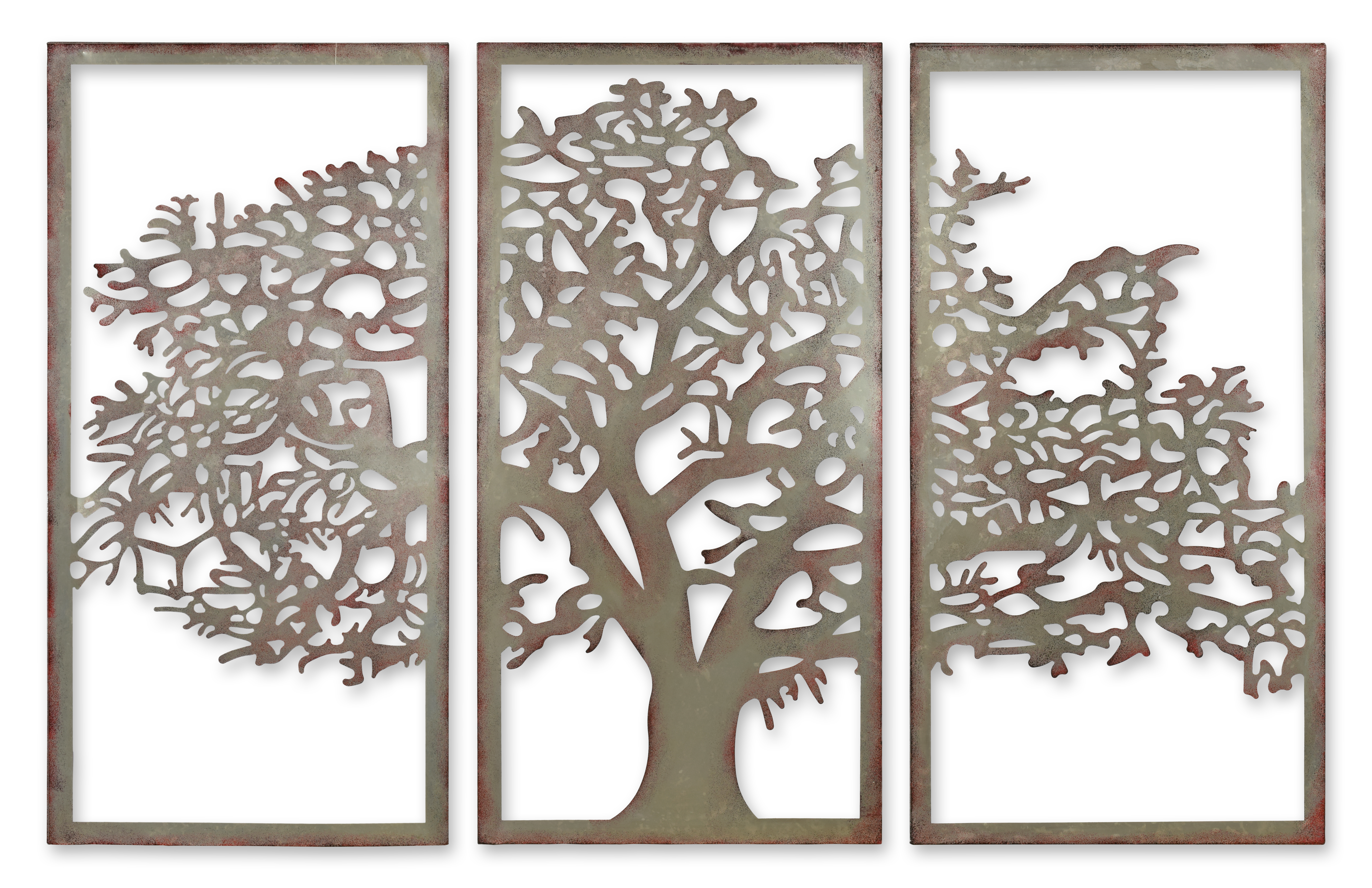 Decorazione murale a trittico con albero della vita in ferro replica design retrò decorazione