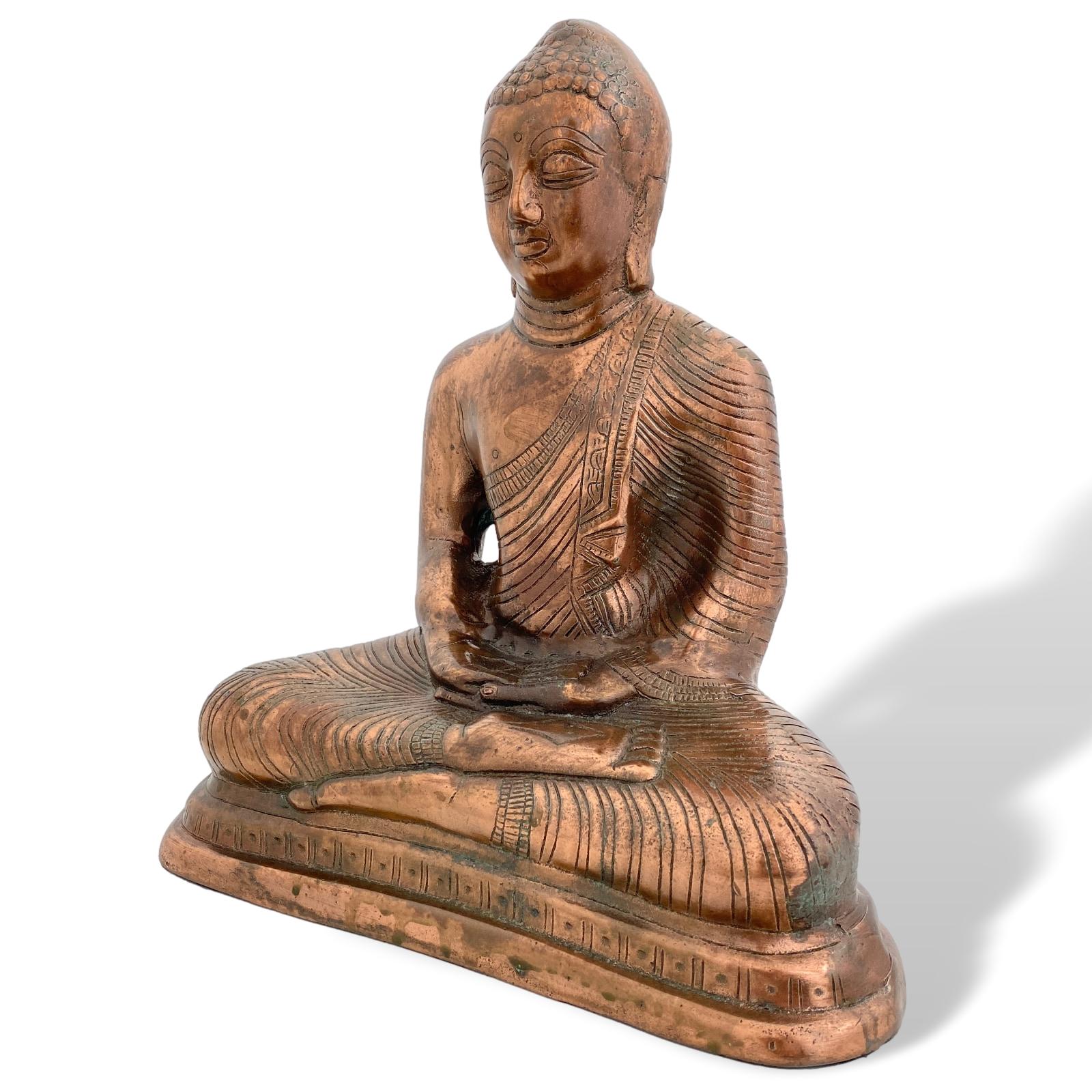 Buddha Statue 35cm Aluminium Kupfer Finish Sitzender Budda Skulptur Antik-Stil