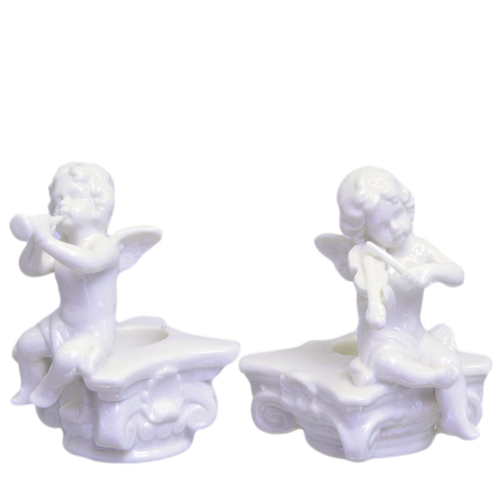 Coppia di candelieri natalizi portacandele decoro porcellana 9cm stile antico