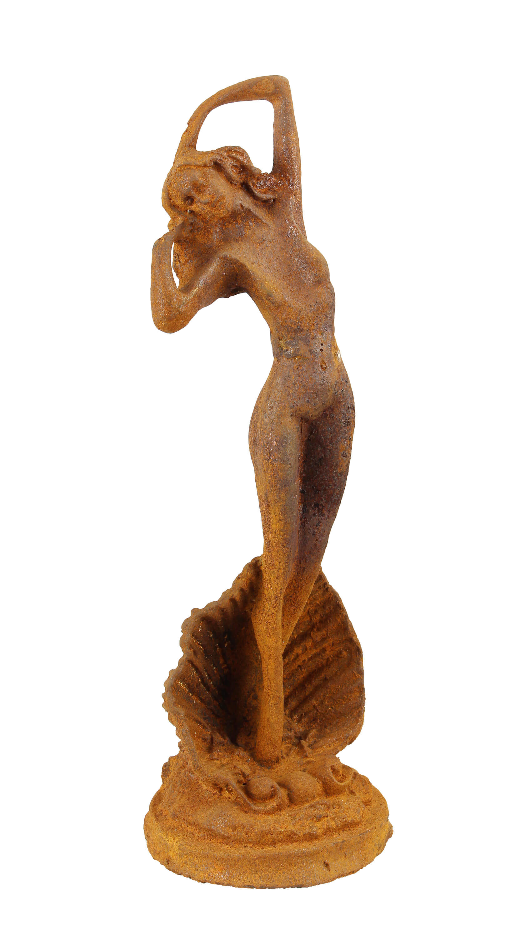 Una statuetta in ghisa arrugginita raffigurante la nascita di Venere replica design retrò decorazione