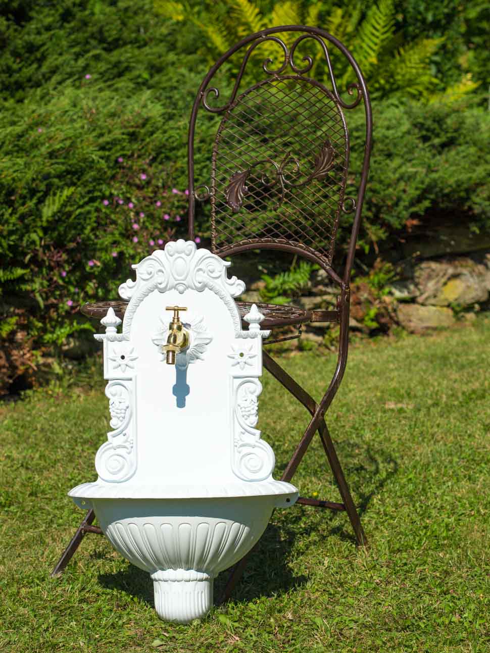 Waschbecken Wein Wandbrunnen Garten Aluminium Becken Brunnen antik Stil weiss