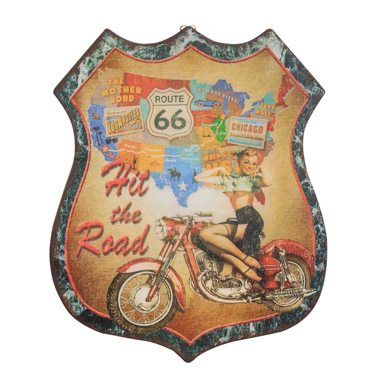 Blechschild Wandschild Route 66 Wanddekoration USA Pin Up 49cm Antik Stil (c)