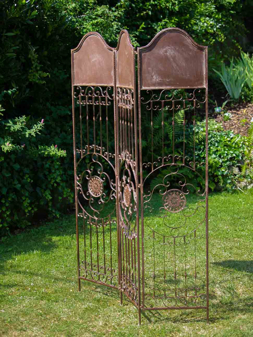 Paravent Pergola Spalier Rankhilfe Zaun 19kg Metall antik Stil Raumteiler braun