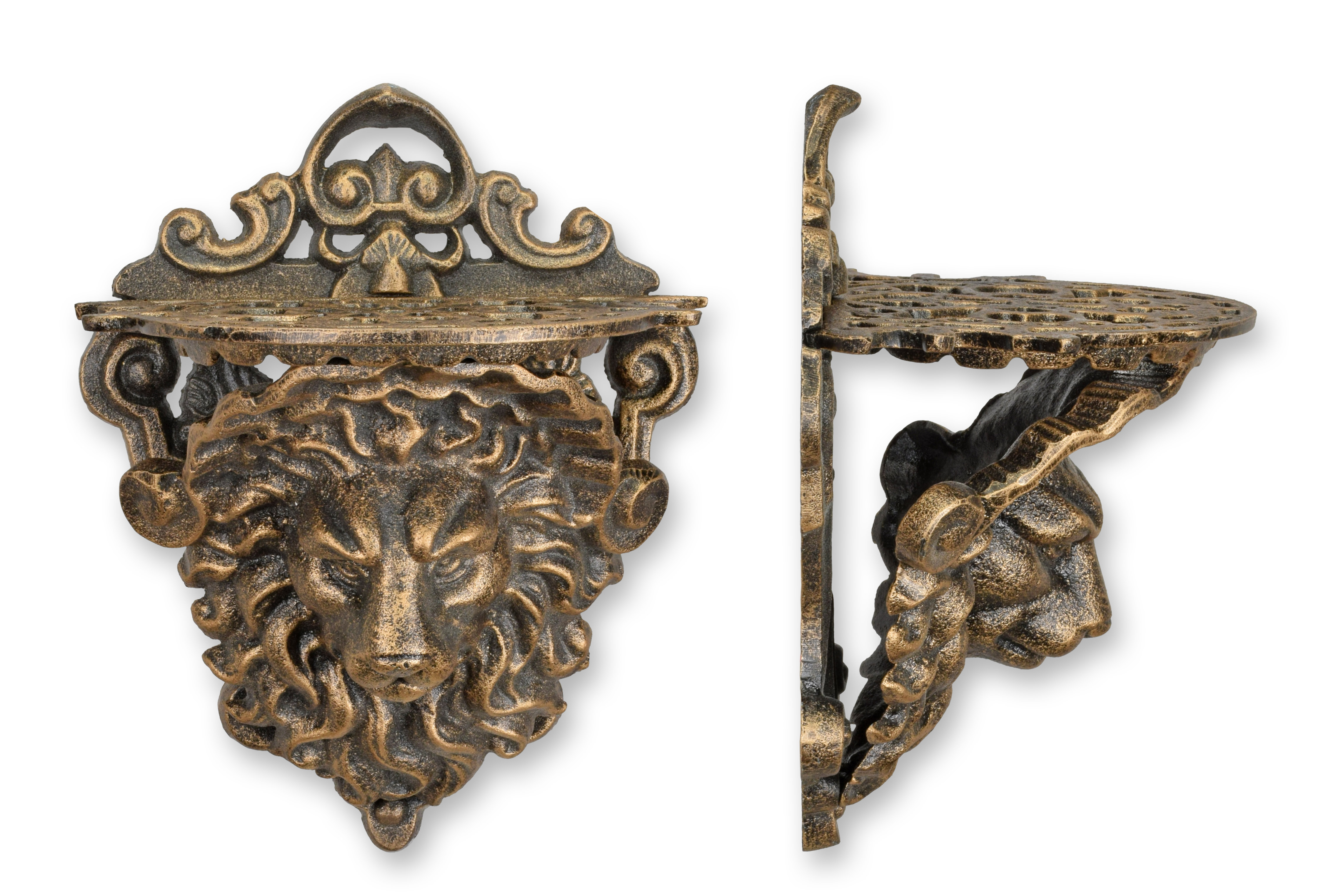 Mensola da parete con testa di leone in ghisa - effetto bronzo replica design retrò decorazione Bronze, Gesicht, Kopf, Person