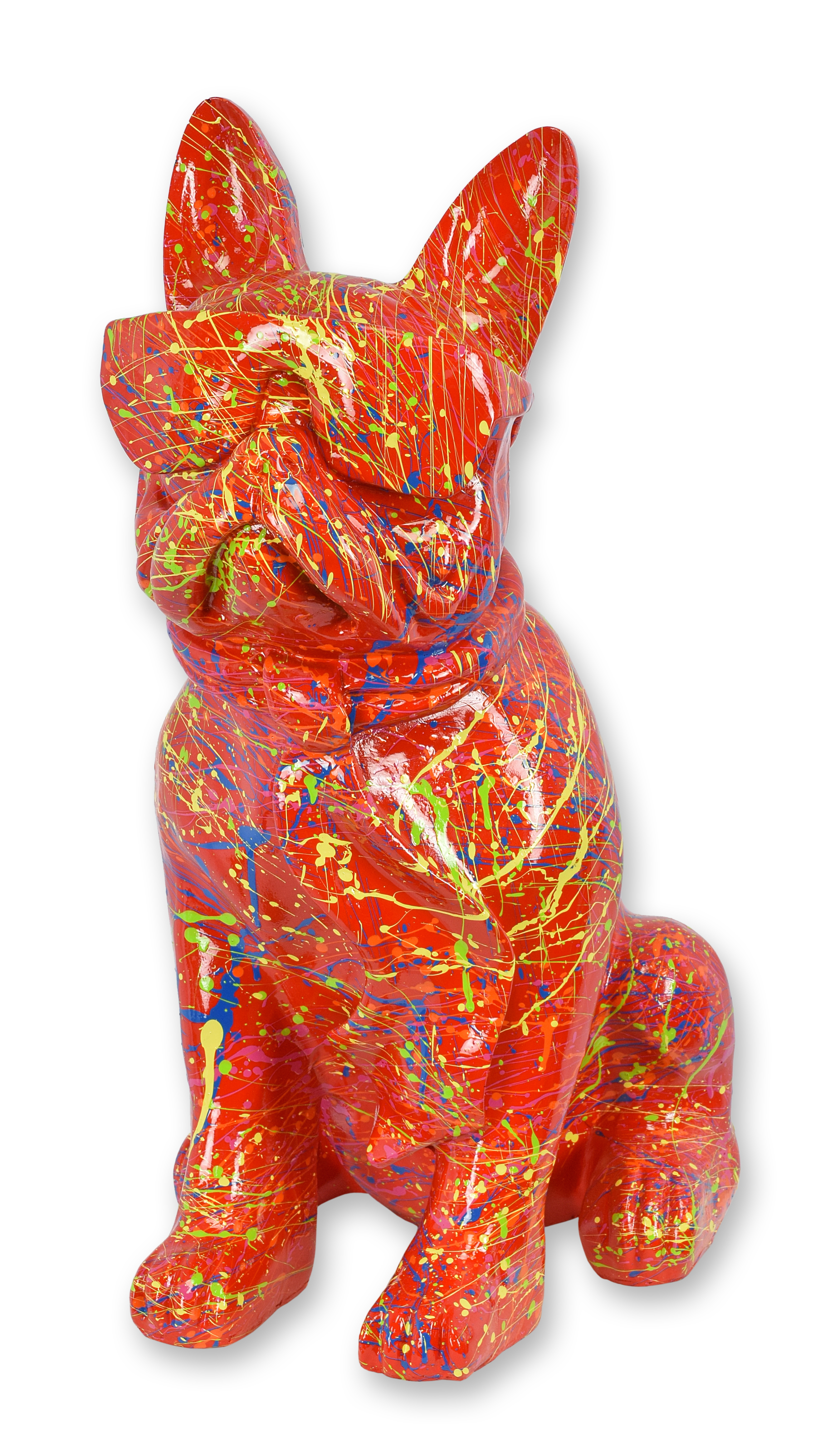Bulldog in resina con occhiali da sole e cravatta - macchia rossa replica design retrò decorazione