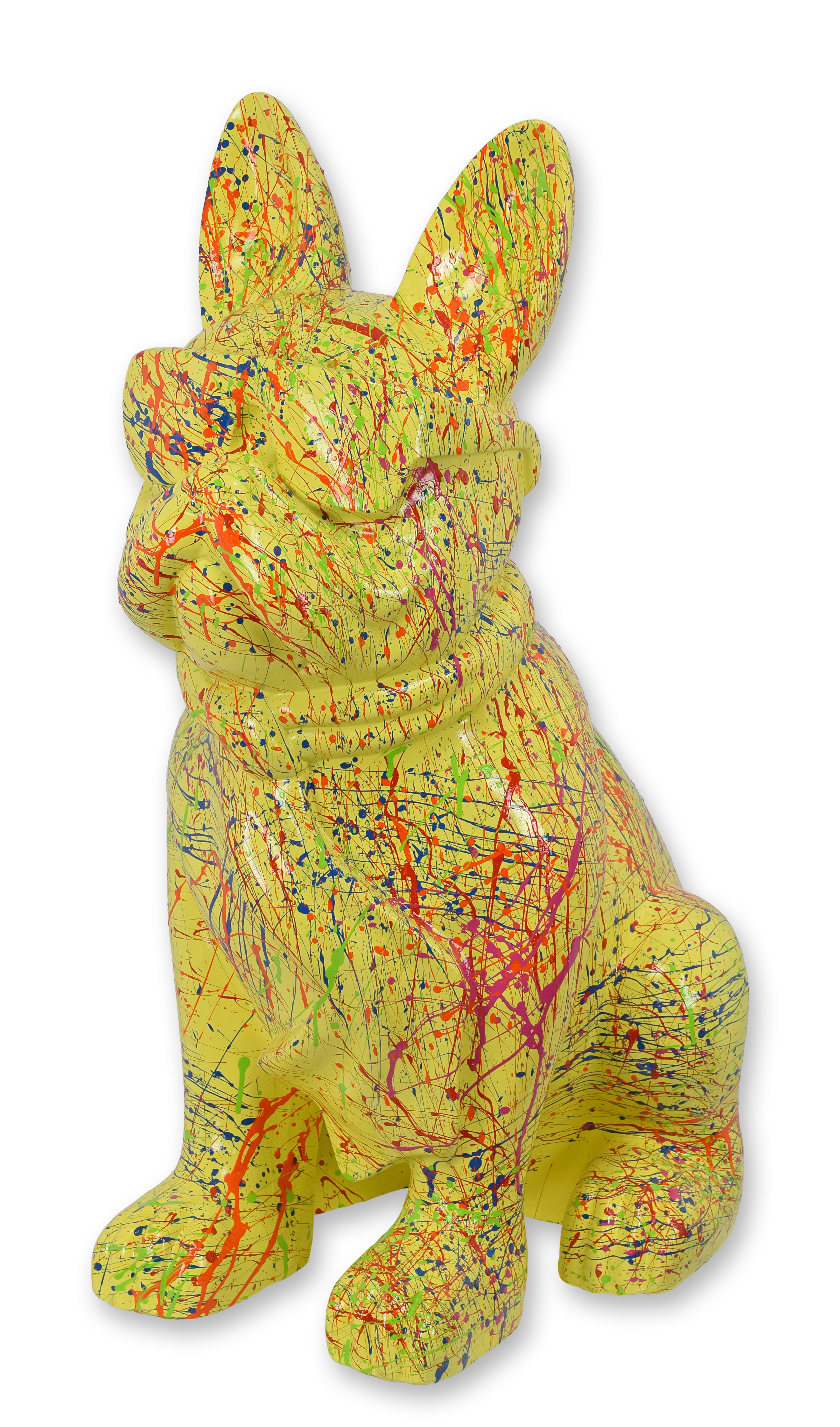 Bulldog in resina con occhiali da sole e cravatta - macchia gialla replica design retrò decorazione