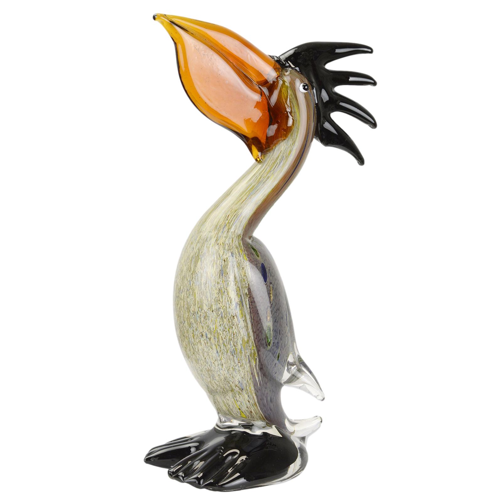 Statuetta di vetro scultura stile-murano pellicano stile-antico 30cm