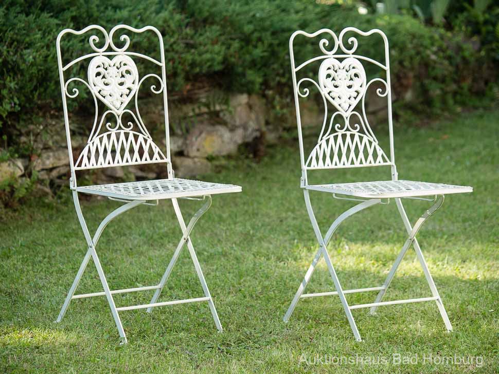 Gartentisch und 4 Stühle Eisen Bistrotisch antik Stil Gartenmöbel creme weiss