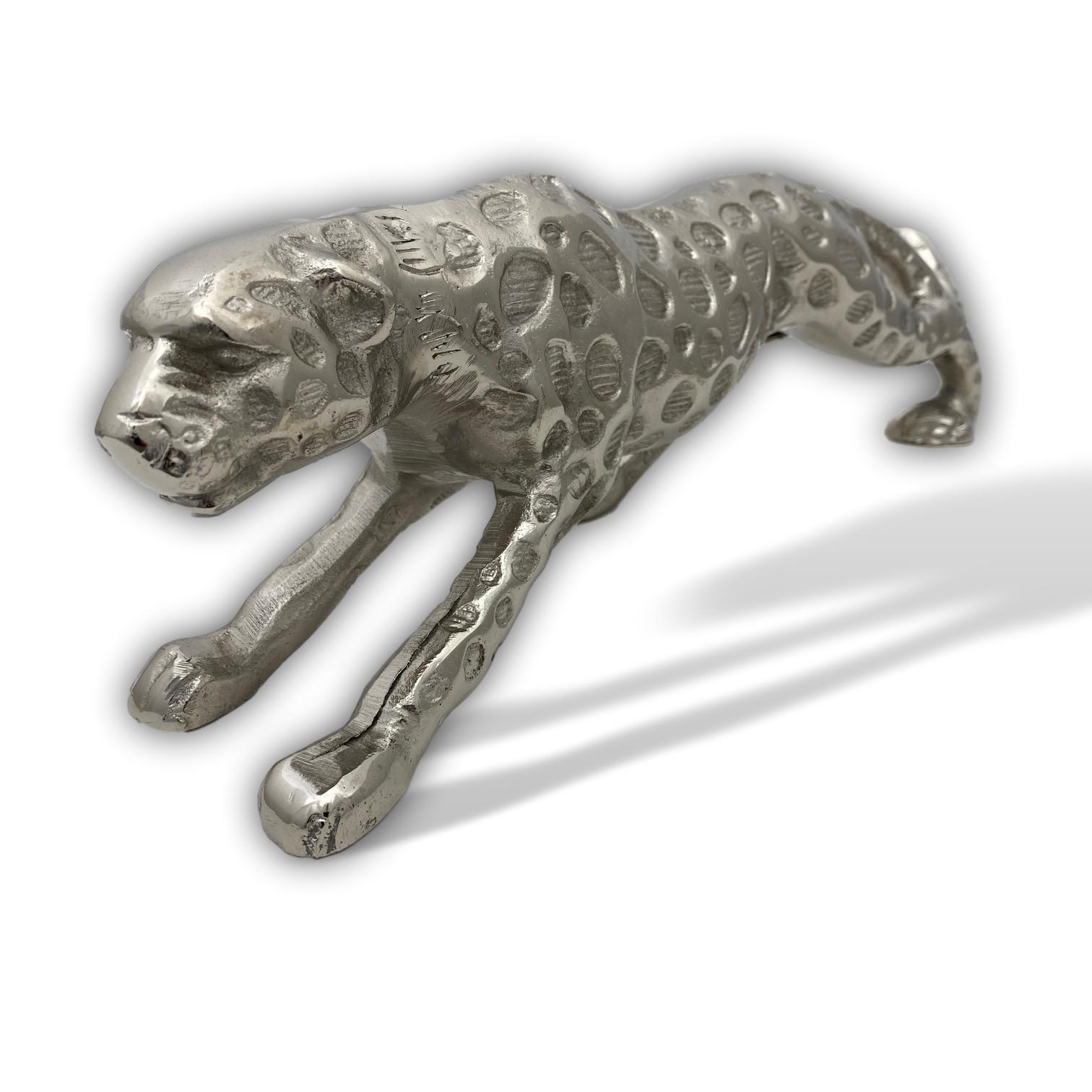 Skulptur Panther Raubtier Jaguar Raubkatze Statue Figur Aluminium Antik-Stil