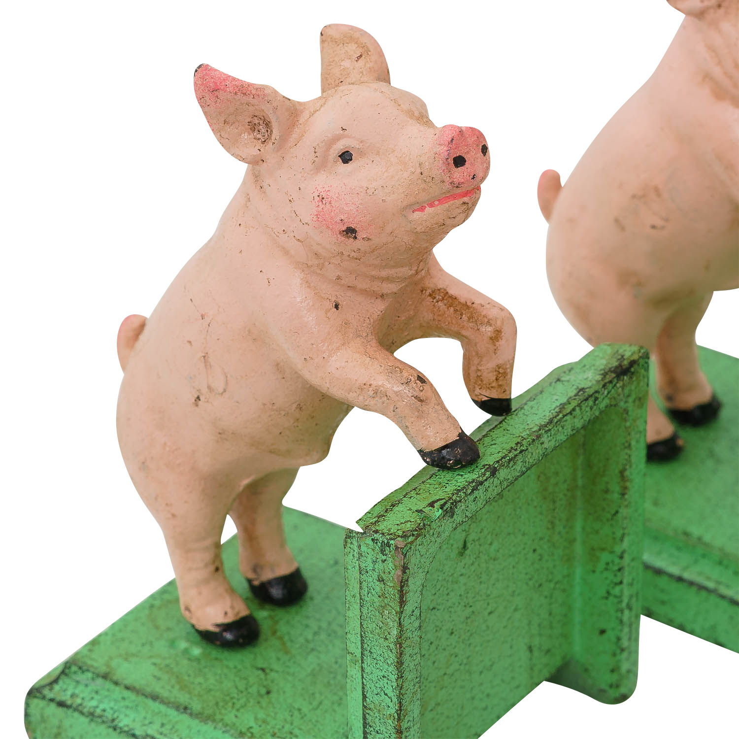 2 Buchstützen Buchständer Schwein Statue Figur Skulptur Eisen 14cm Antik-Stil