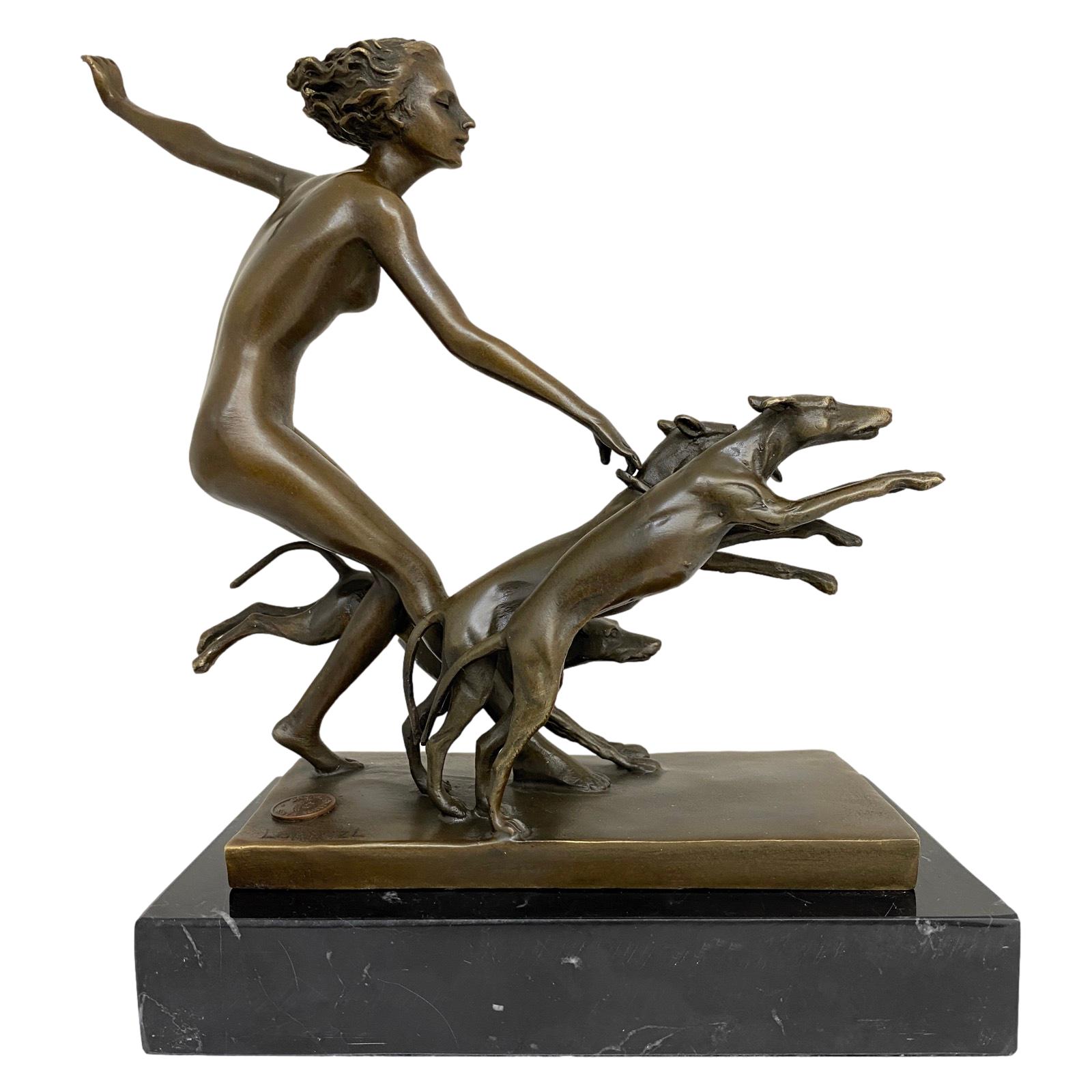 XT-93-3 Bronzeskulptur Figur Göttin Diana Hund nach Lorenzl Antik-Stil Replik Kopie (d)