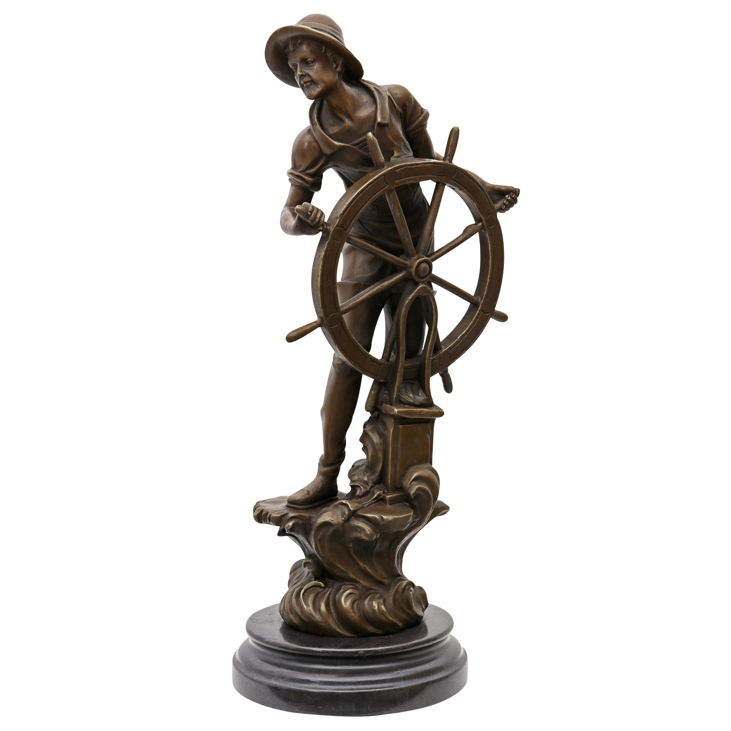 Seefahrer Bronzeskulptur Kapitän Schiff maritim Nautik See Steuermann 43cm