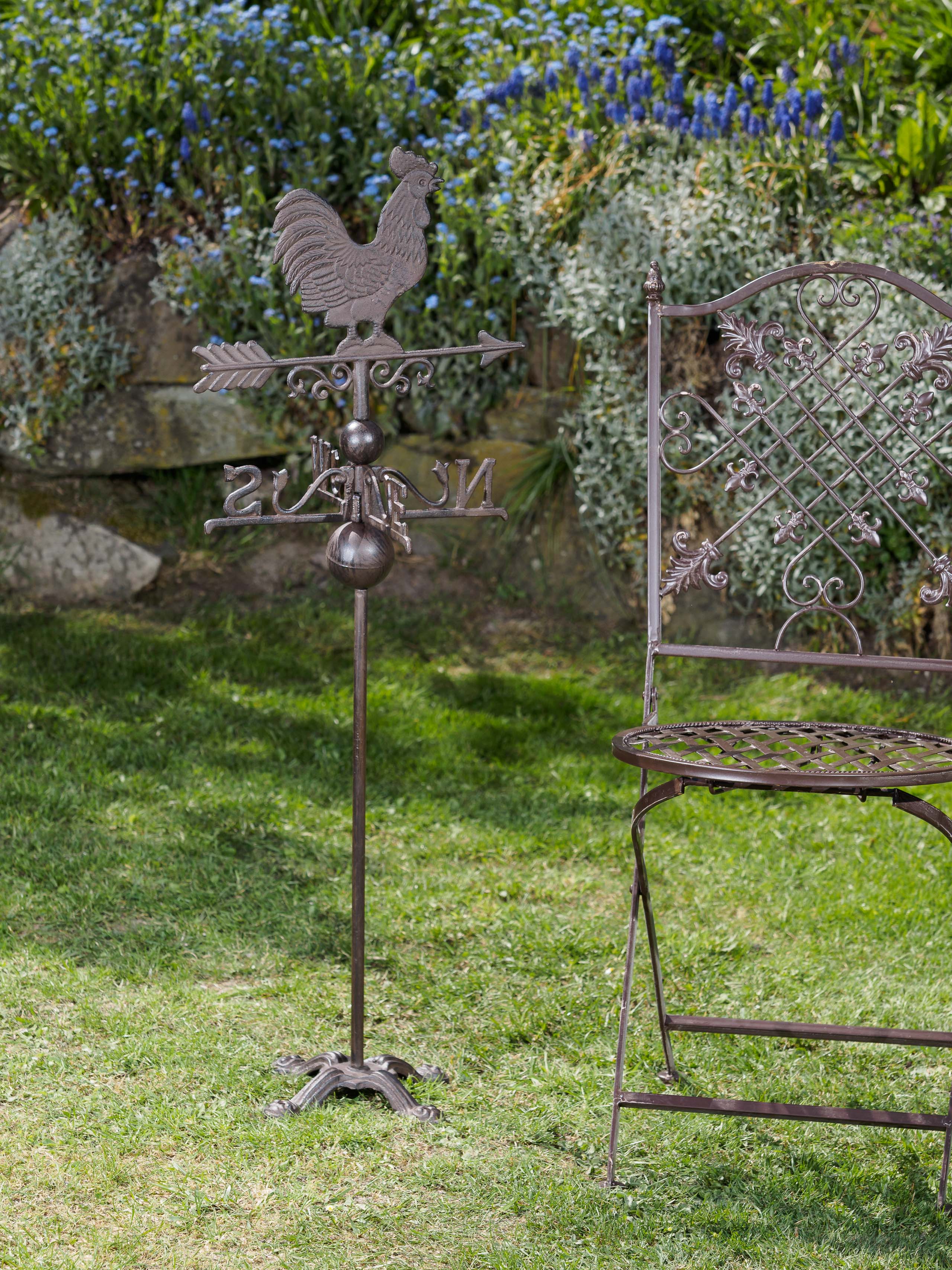 Nostalgie Wetterhahn Standfuss Hahn Garten Dekoration Eisen Wetterfahne Braun