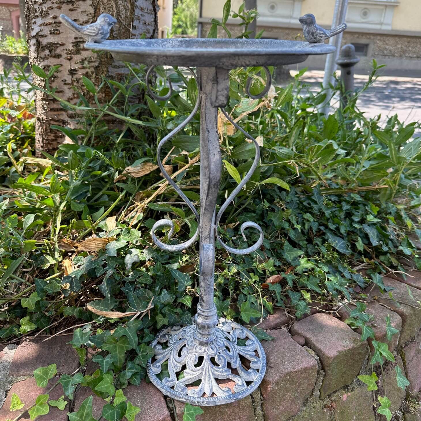 Vaschetta per gli uccelli bacino giardino metallo grigio stile antico 44cm