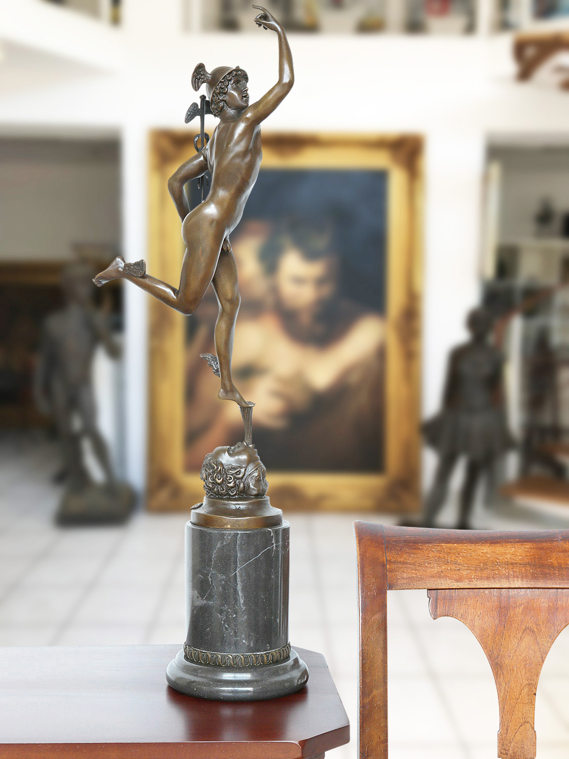 Bronzeskulptur Skulptur Hermes Merkur nach Giambologna Figur Antik-Stil Replik