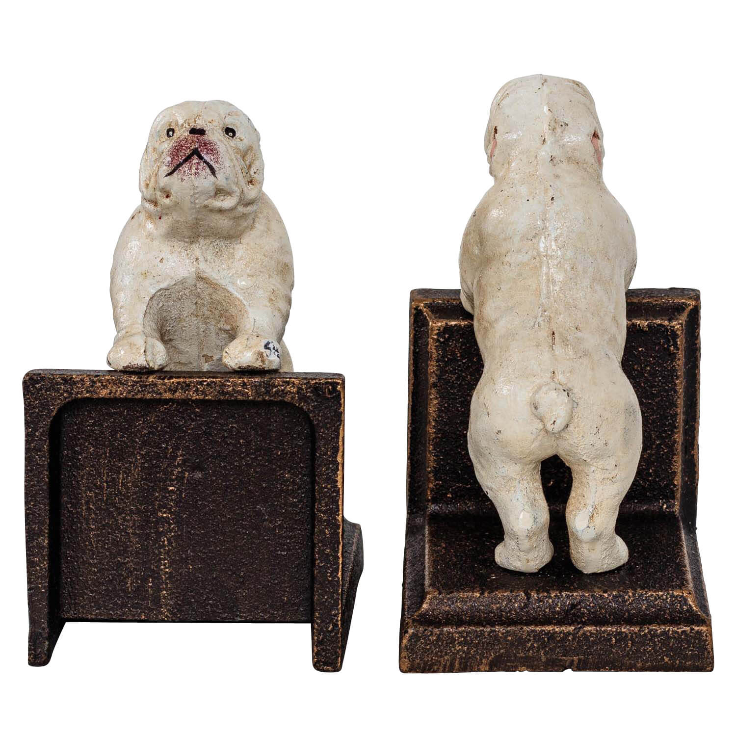 2 Buchstützen Buchständer Bulldogge Hund Figur Eisen 15cm