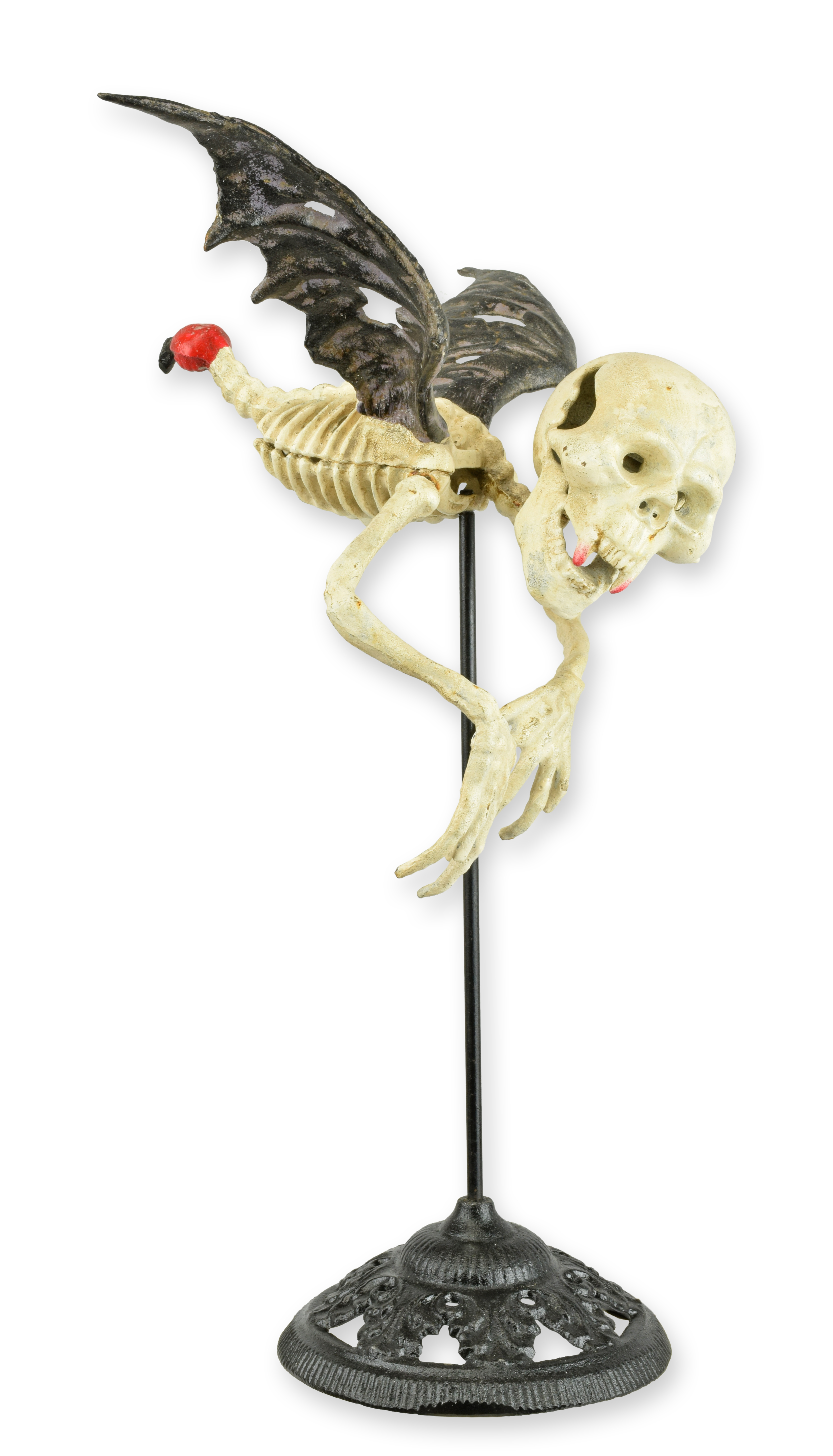 Uno scheletro volante di ferro fuso su un supporto replica design retrò decorazione