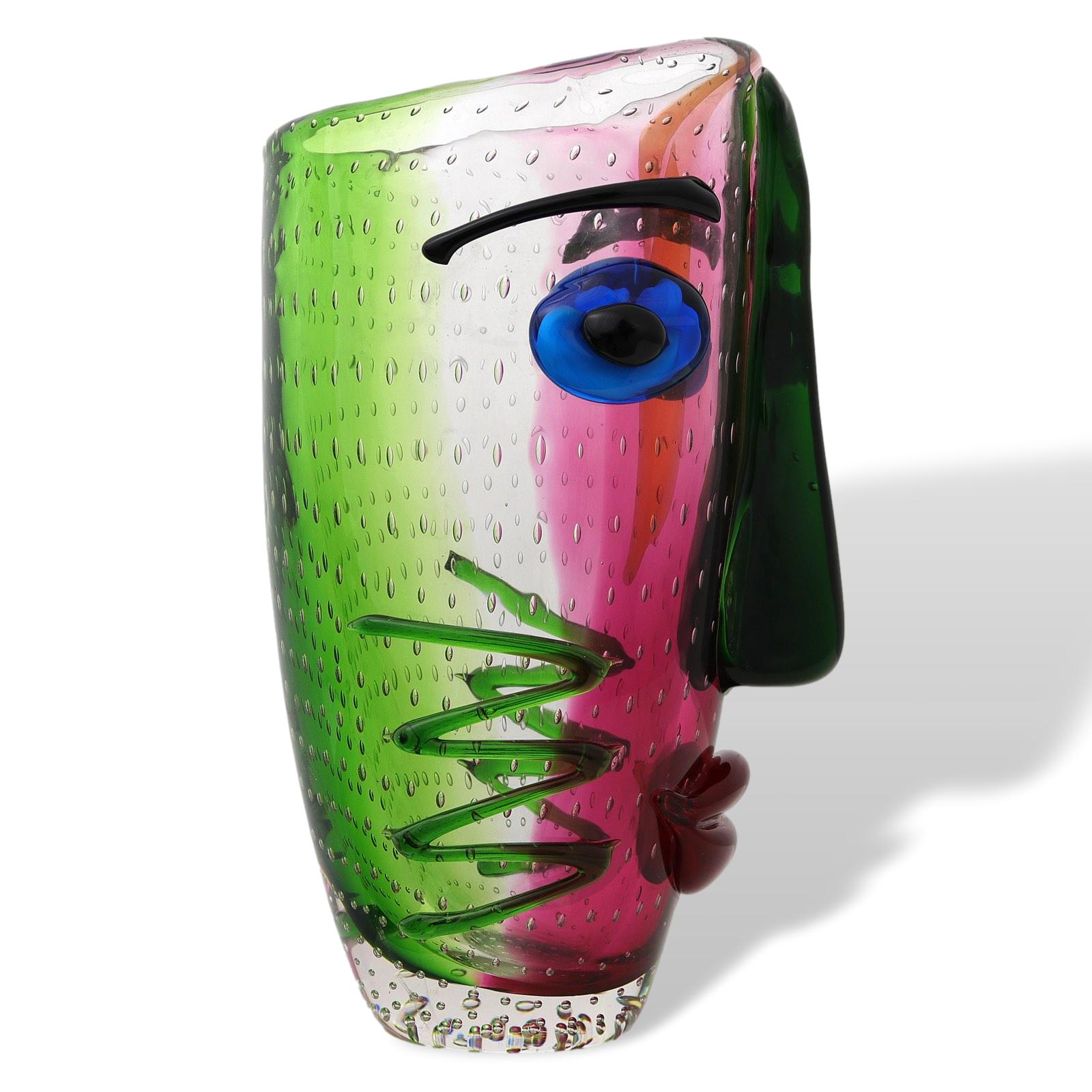 Glasvase Tischvase Vase Gesicht Glas im Murano Antik Stil 30cm