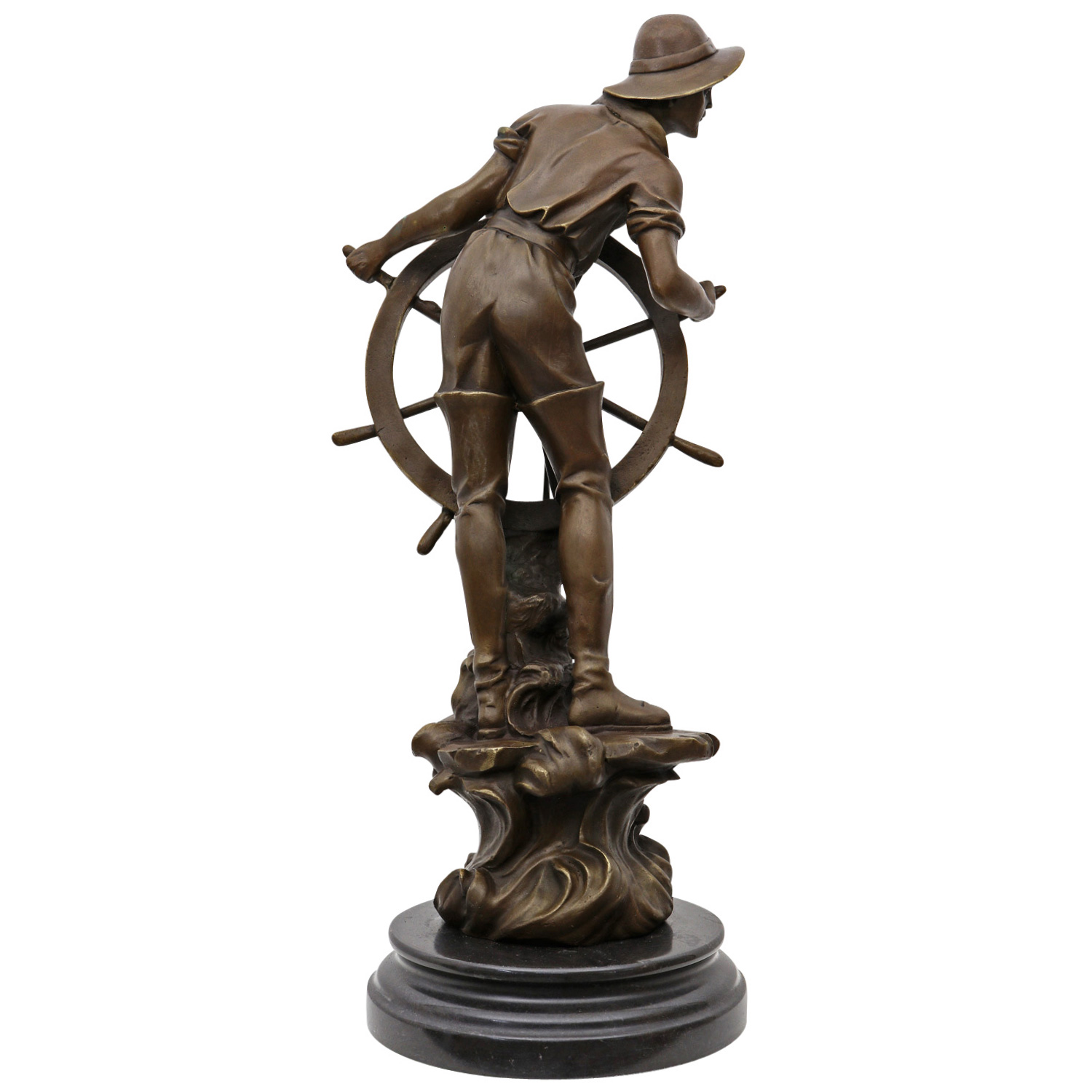 Seefahrer Bronzeskulptur Kapitän Schiff maritim Nautik See Steuermann 43cm