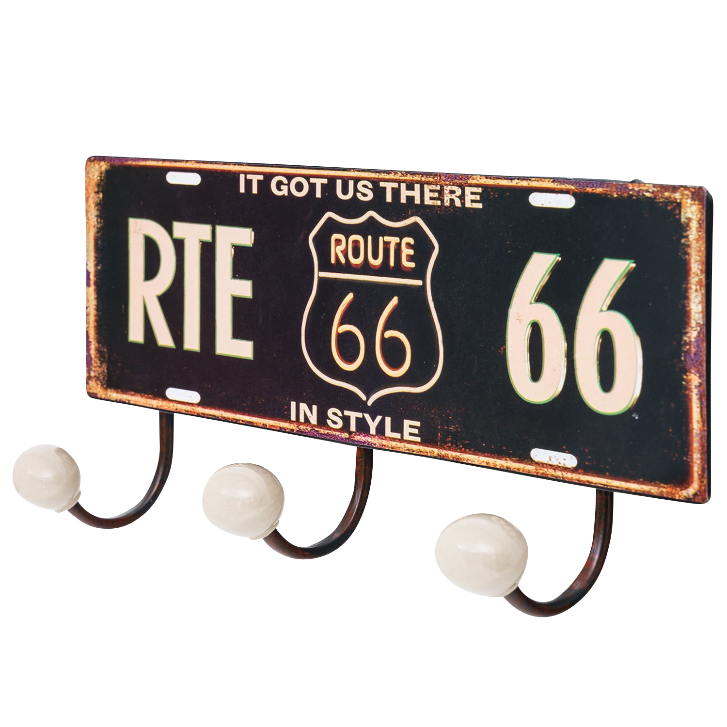 Garderobe Wandgarderobe 3er USA Route 66 Metall Porzellan Wandhaken 37cm