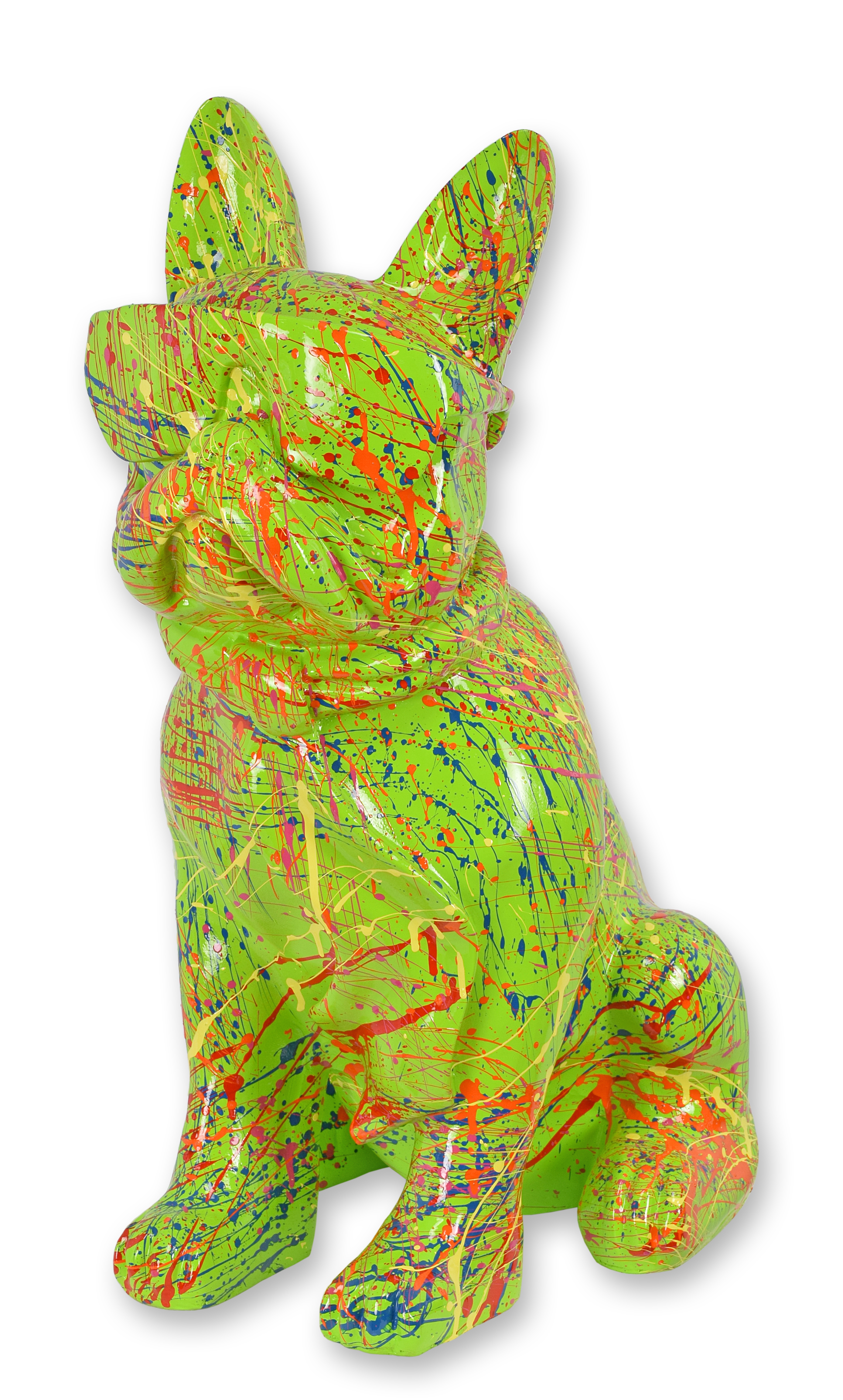 Bulldog in resina con occhiali da sole e cravatta - verde splash replica design retrò decorazione